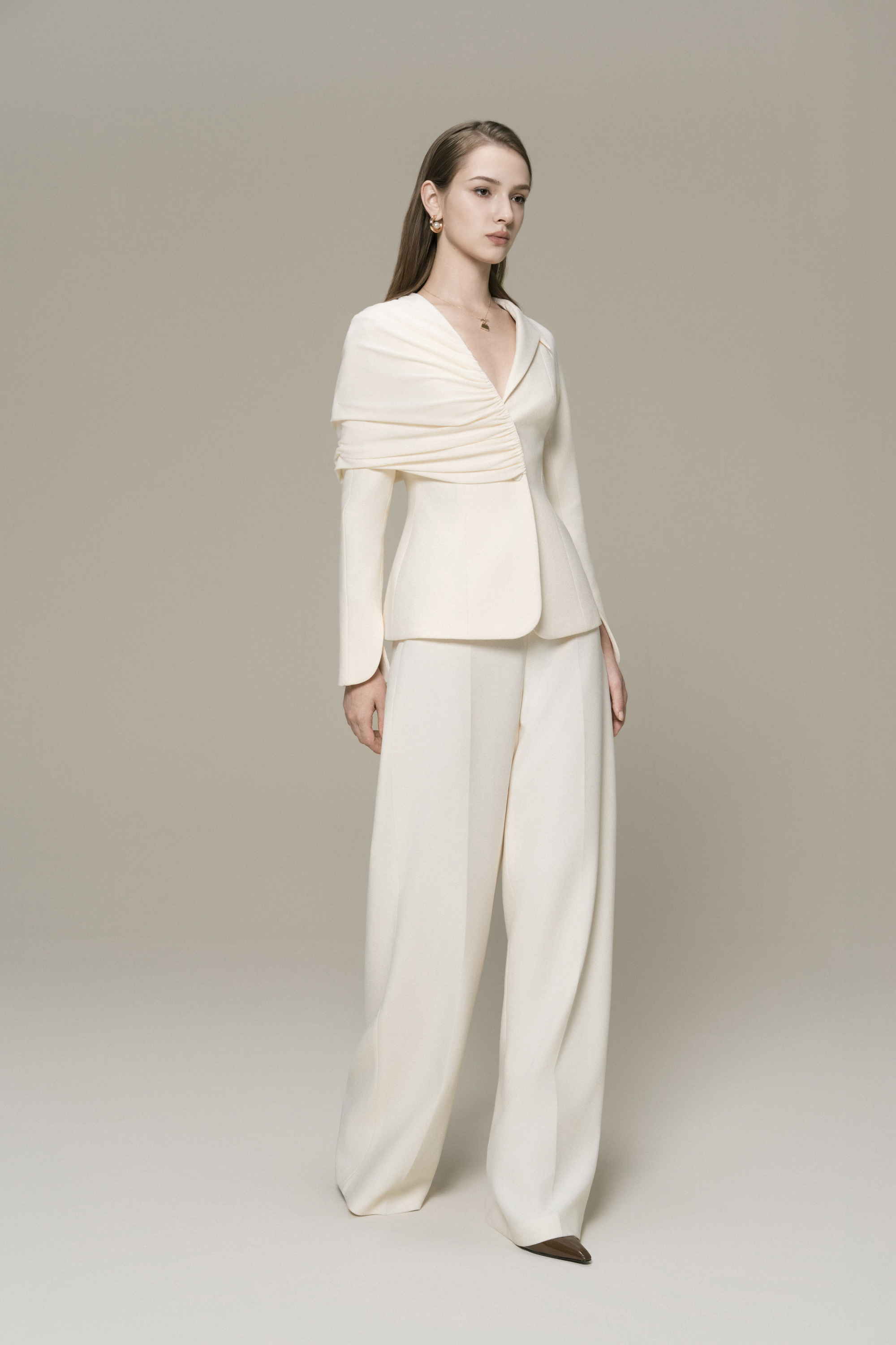 Cream Wide Leg Trousers