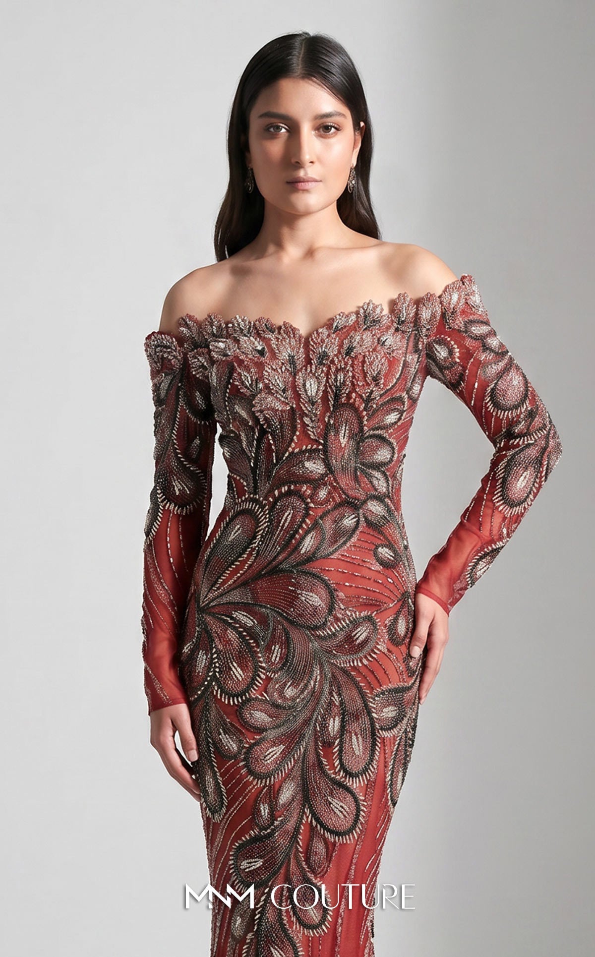 Crimson Majesty Embellished Evening Gown – M1316