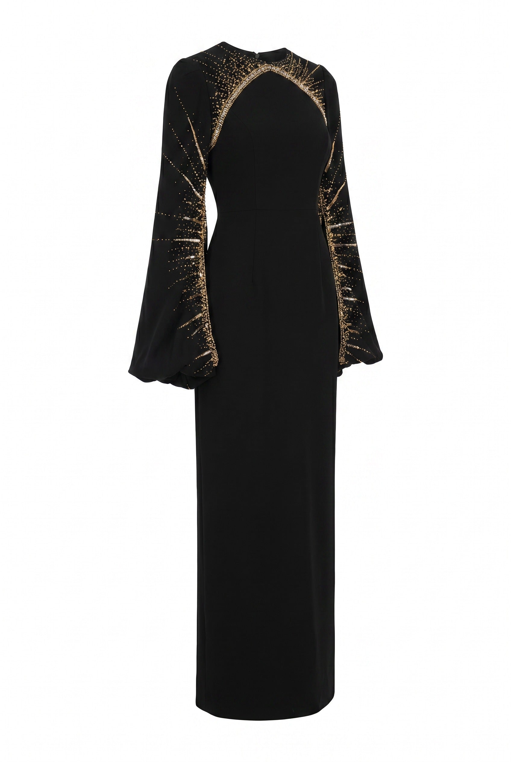 Crystal-Embellished Cutout Black Column Gown