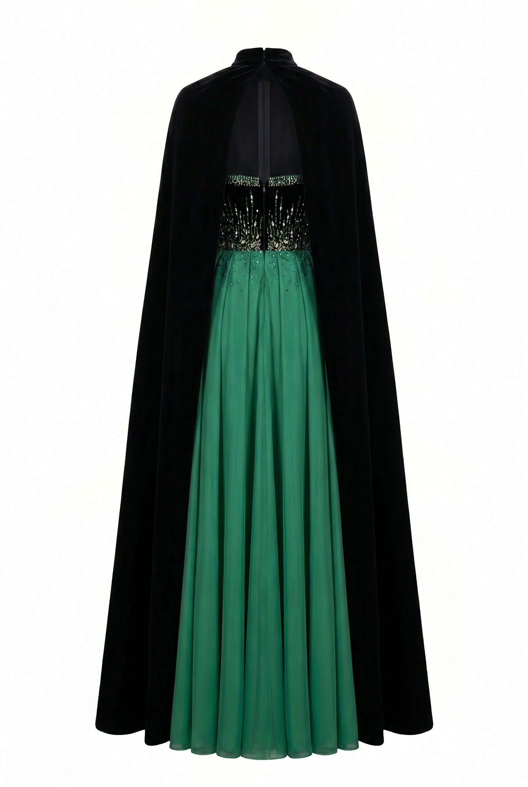 Crystal-Embellished Strapless Green Evening Gown