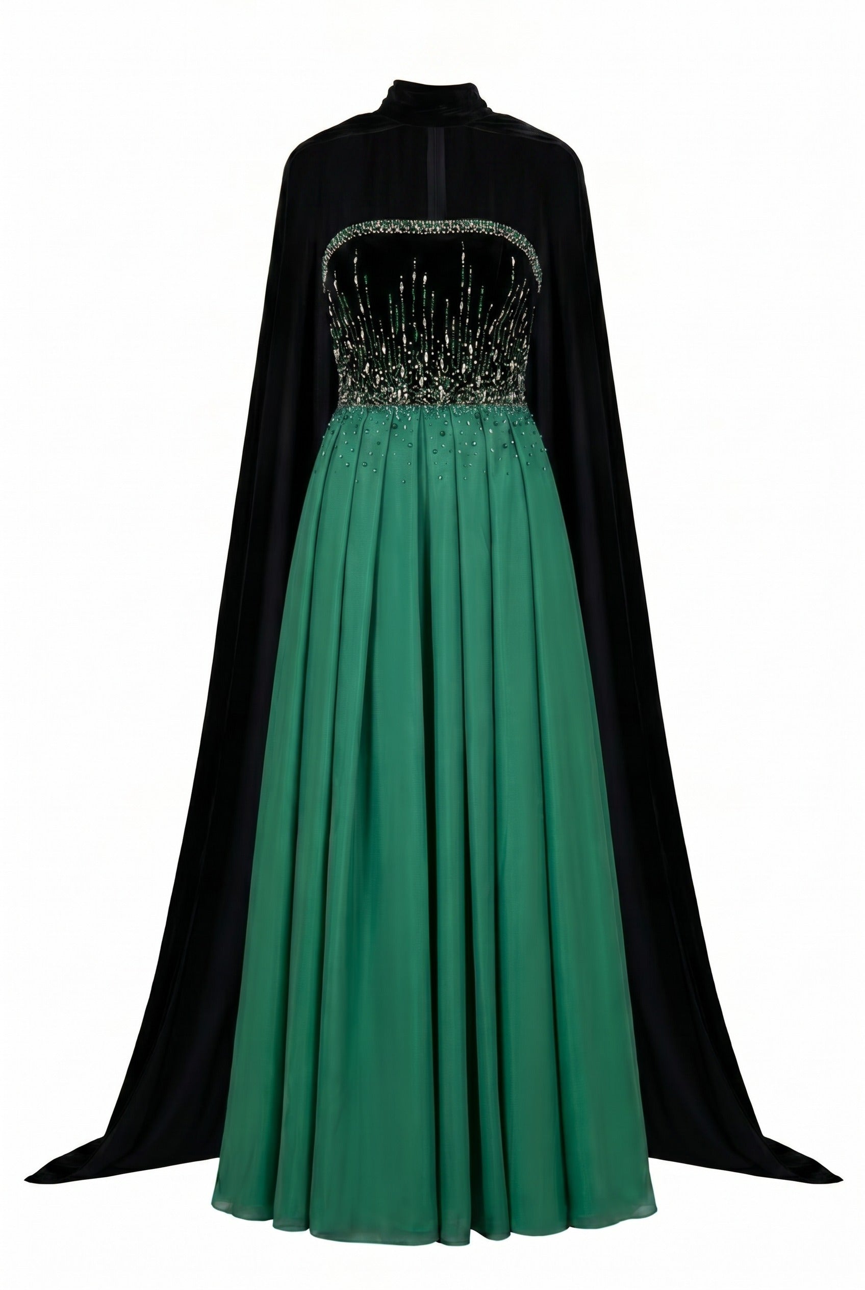 Crystal-Embellished Strapless Green Evening Gown