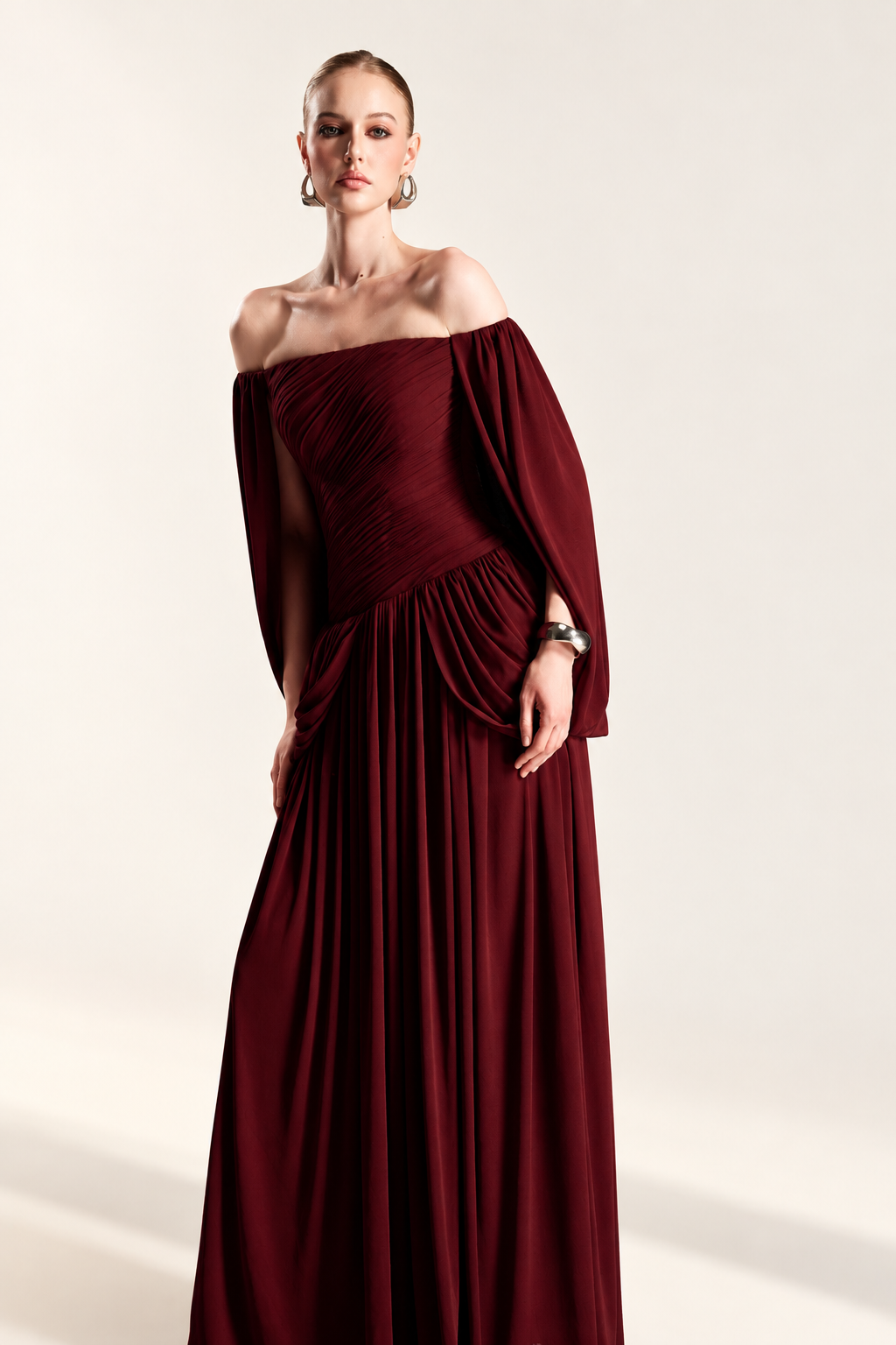 Cape-Sleeve Gown