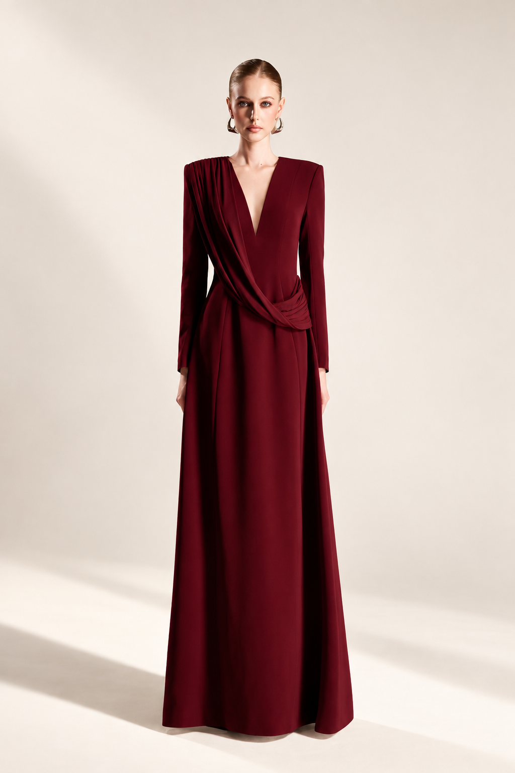 Draped V-Neck Gown