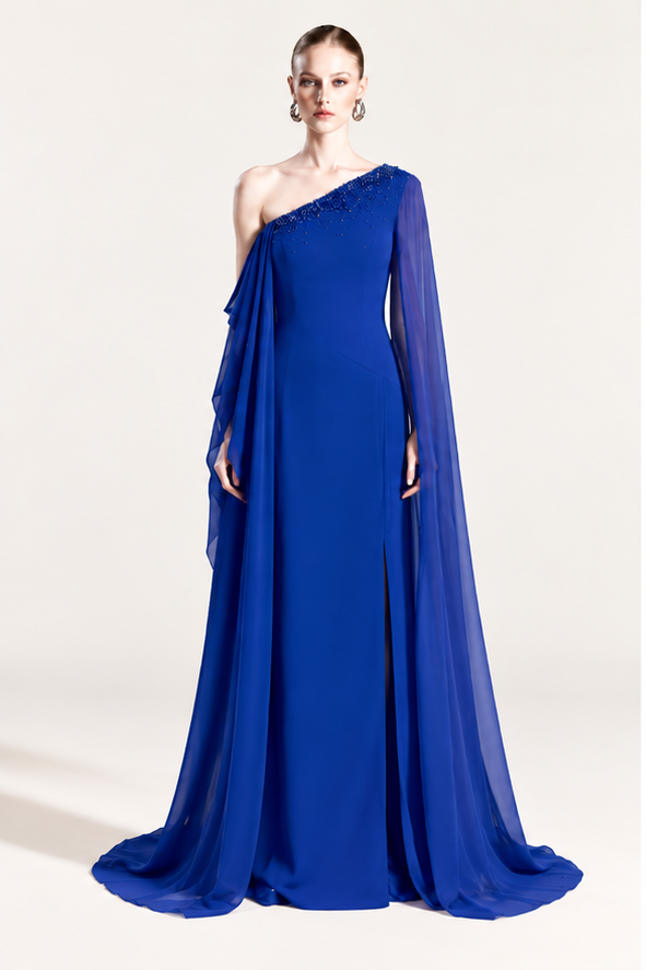 One-Shoulder Cape Maroon