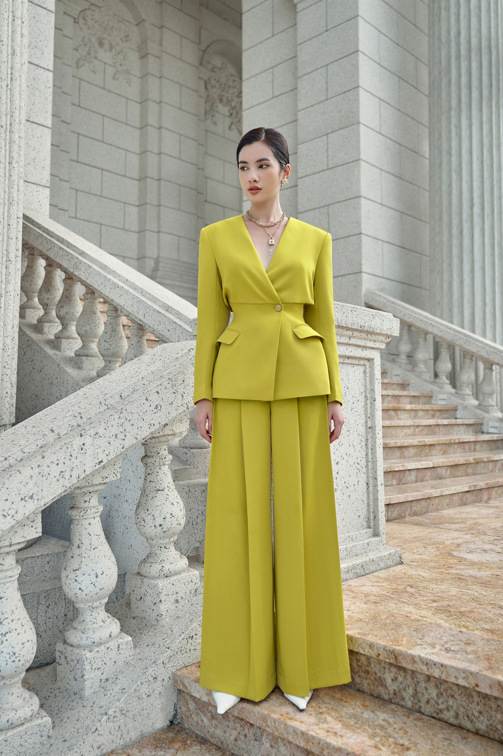 Hazel Neon Corset Blazer Tracy Noen Wide Leg Pants