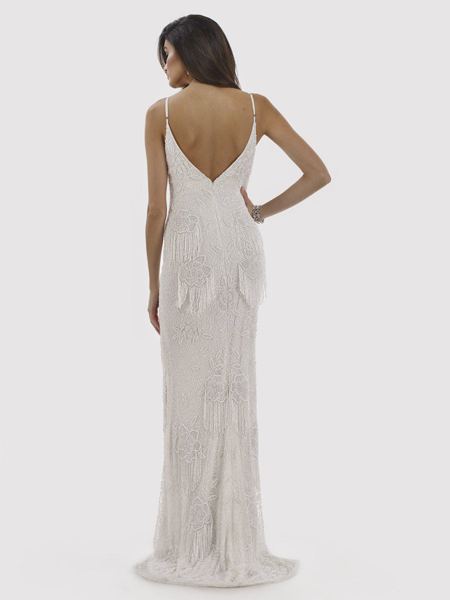 Danika Floral Beaded Sheath Dress with Beaded Fringe 29892
