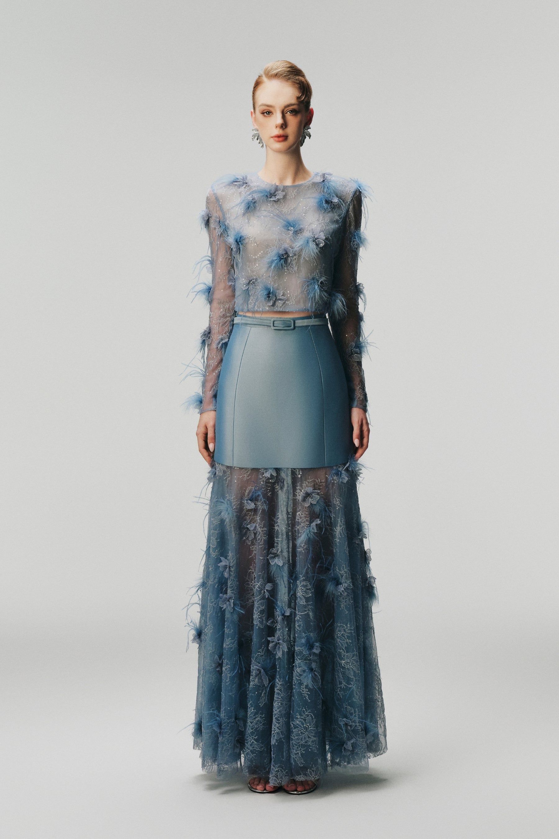 Dream Blue Embroidered Sheer Maxi Dress