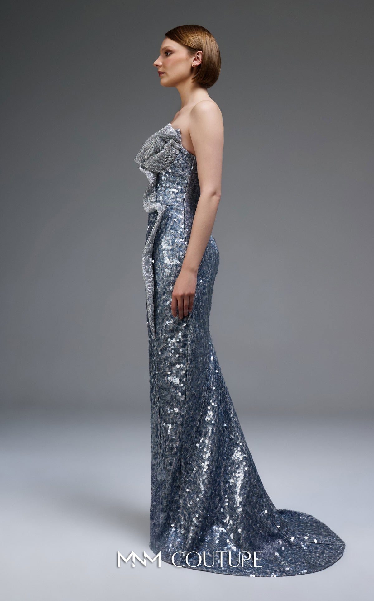 Elegant Brown Sequin Evening Gown - Off-Shoulder Column Formal Dress E0105