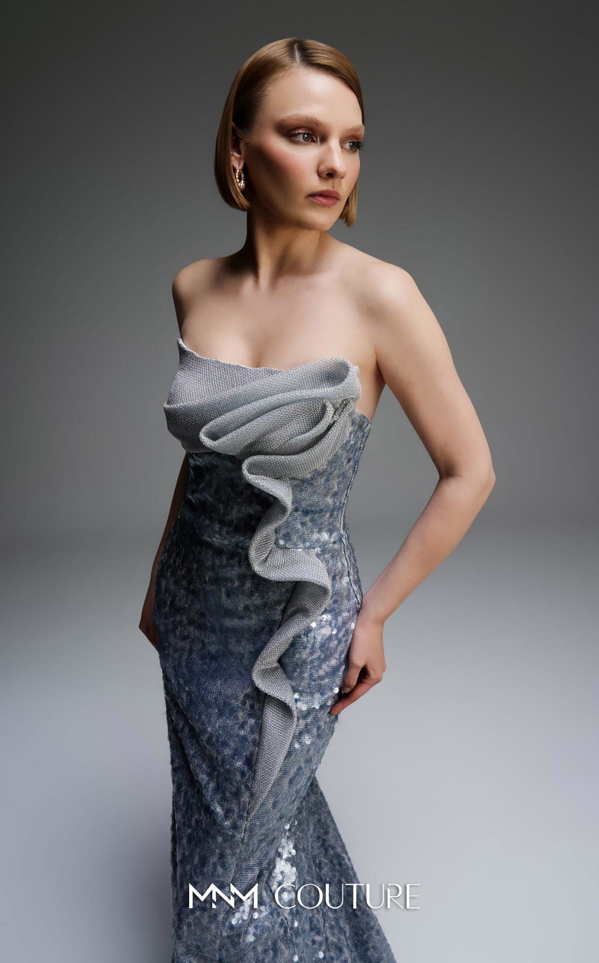 Elegant Brown Sequin Evening Gown - Off-Shoulder Column Formal Dress E0105