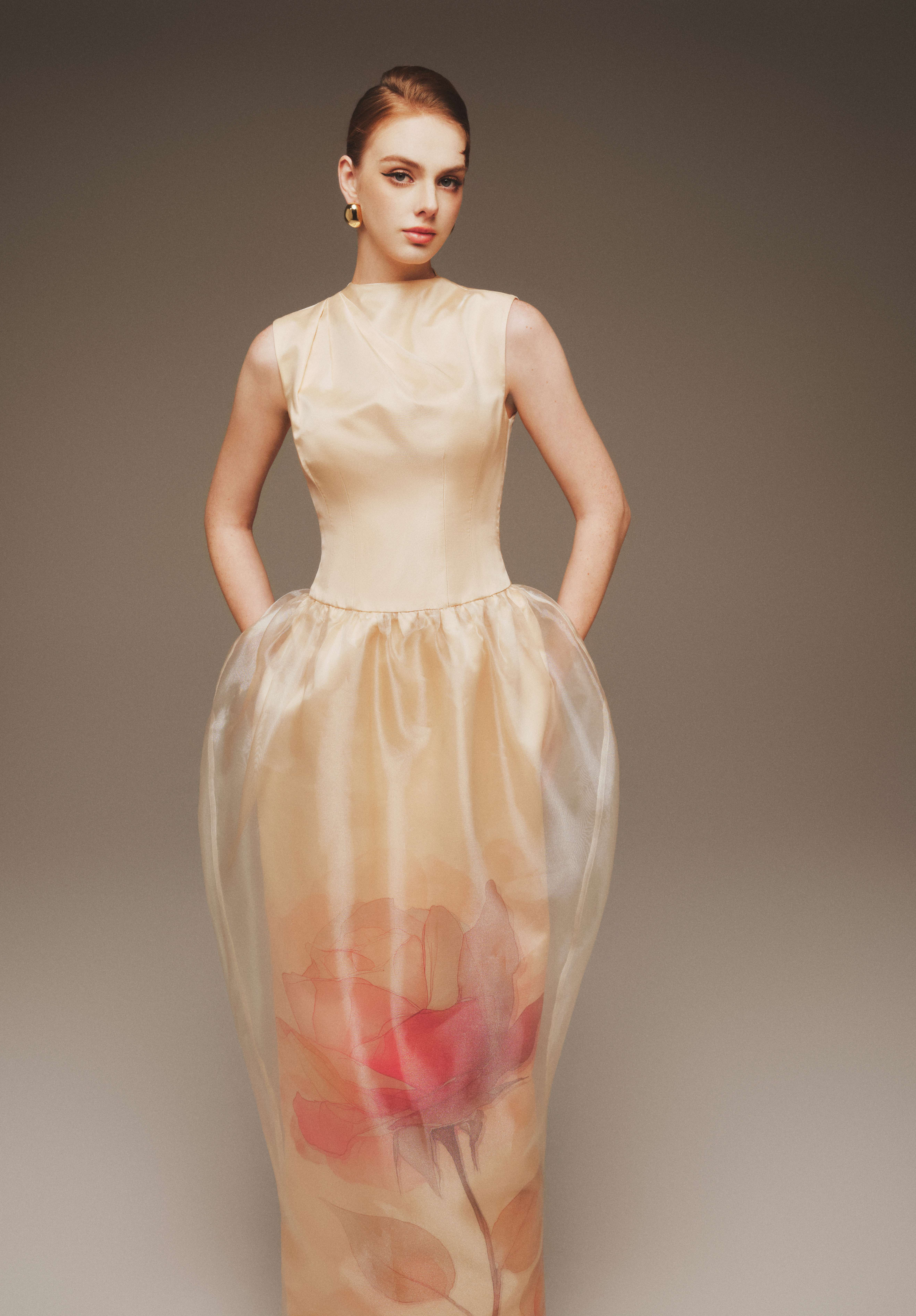 Elara Sleeveless Organza Overlay Gown