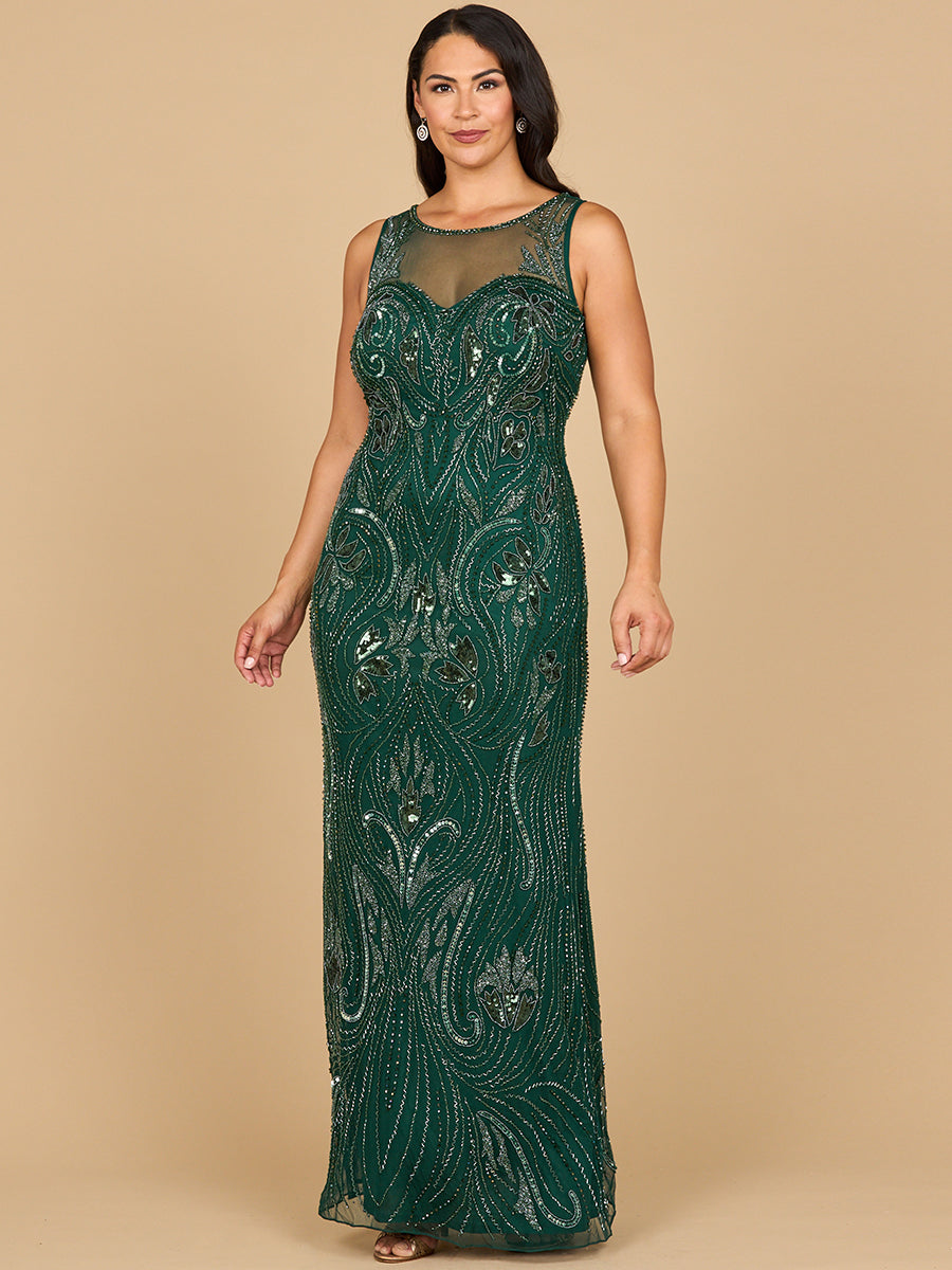 Elegant Beaded High Neckline Sheath Gown - Cap Sleeve Formal Dress 28868