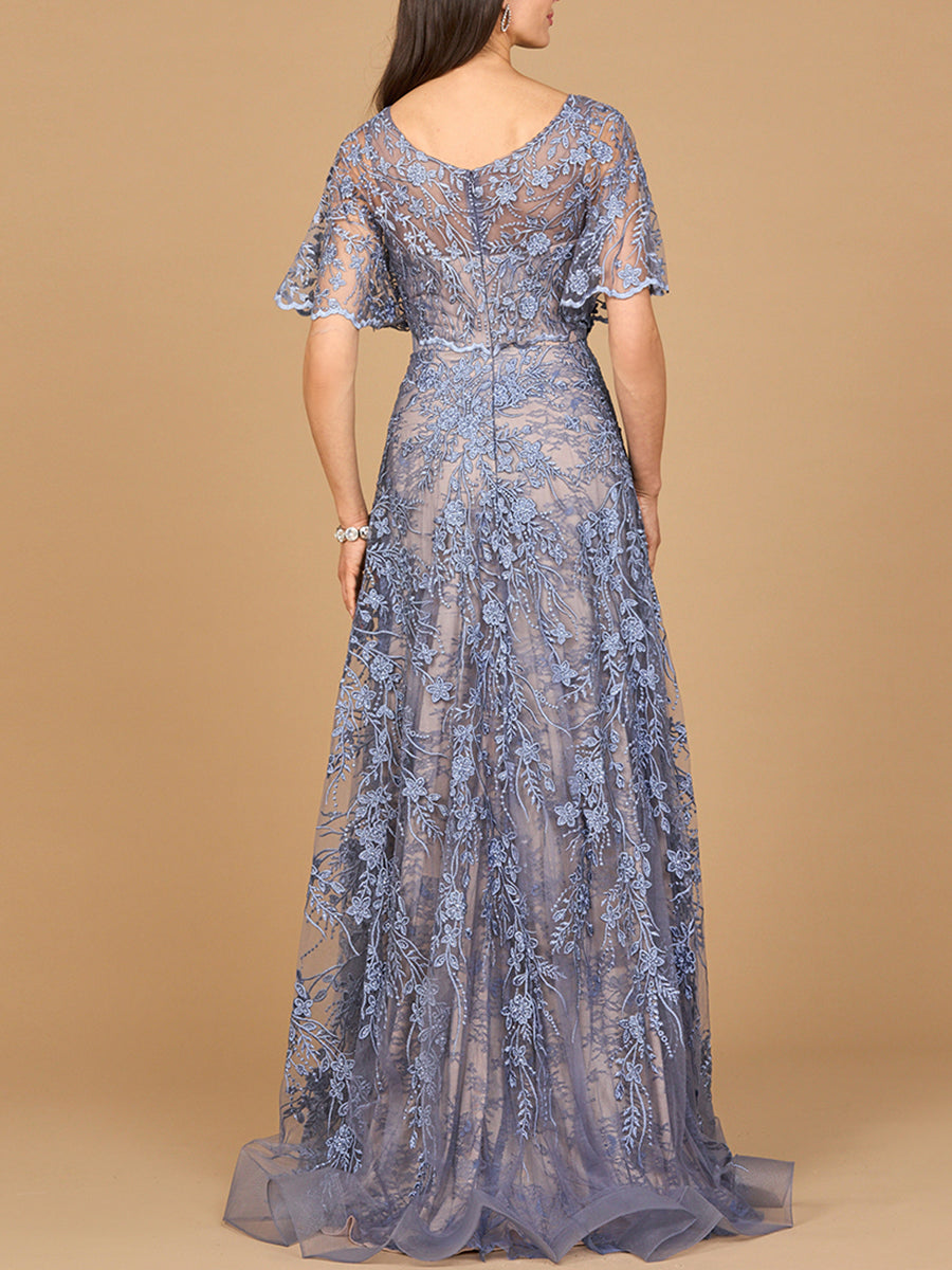 Elegant Cape Sleeve A-line Gown 28923