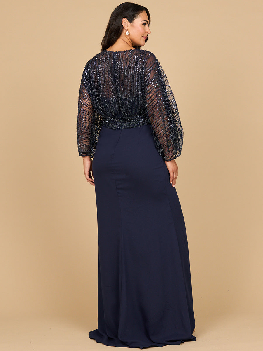 Elegant Draped Skirt Gown with Cape Sleeves - V-Neck Formal Dress 28950