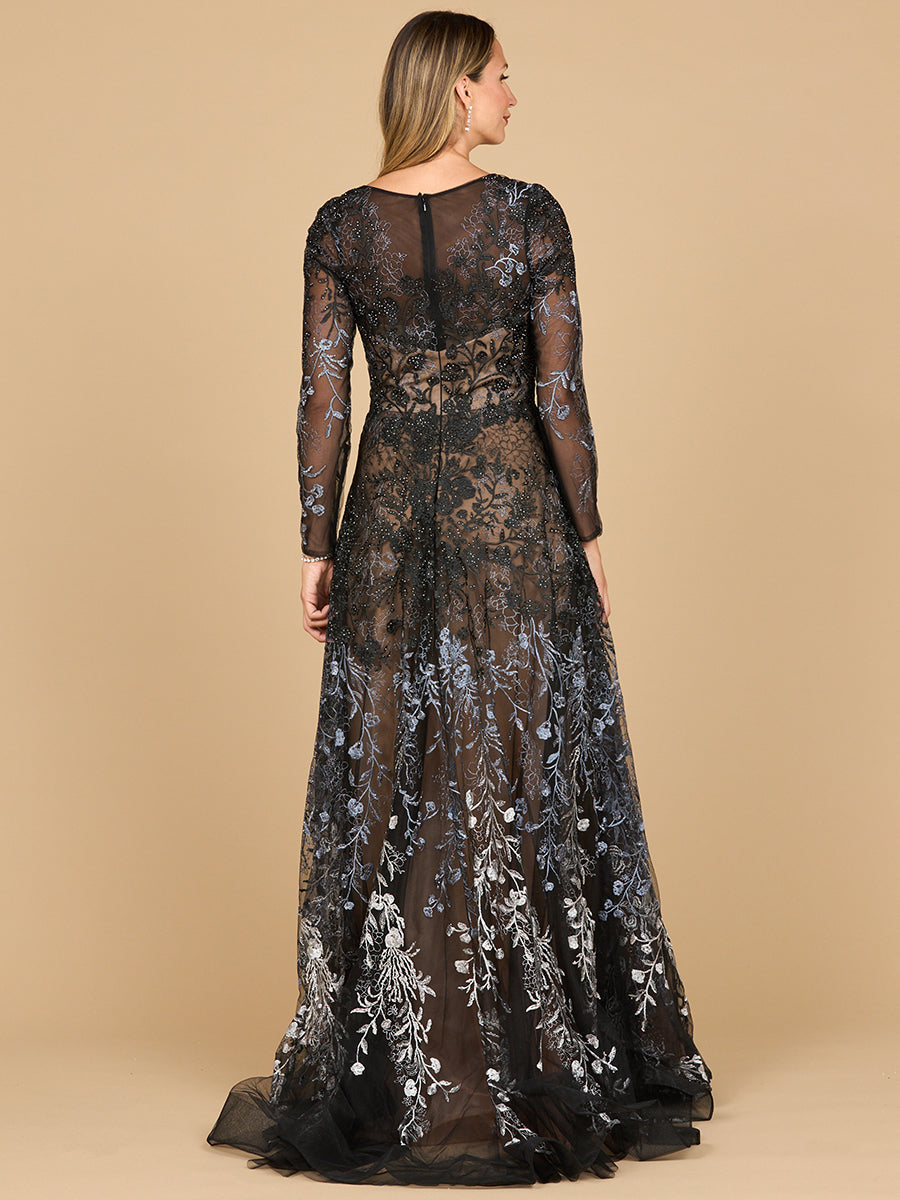 Elegant Long Sleeve V-Neck Ombre Lace Gown - Mermaid Formal Dress 28878