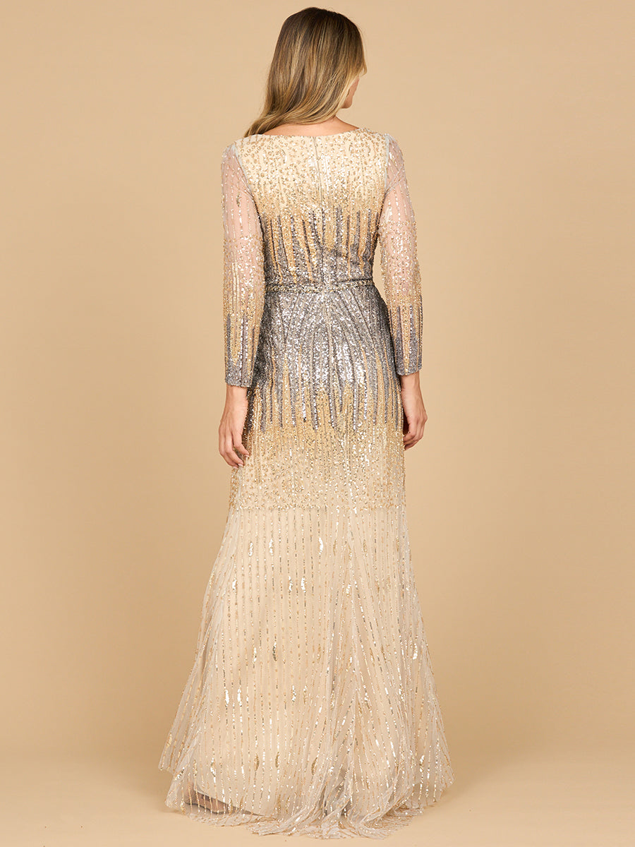 Elegant Mermaid Beaded Long Sleeve Gown - V-Neck Formal Dress 28886