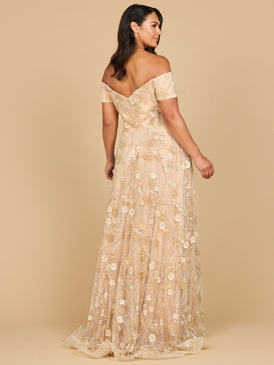 Elegant Off Shoulder A-Line Floral Gown - Embroidered Formal Dress 28882