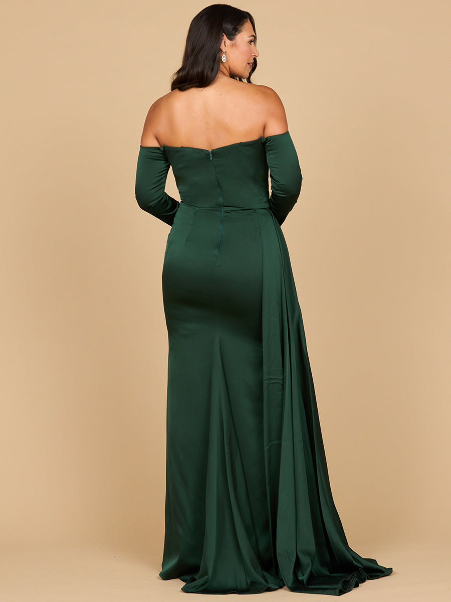 Elegant Off Shoulder Satin Dress - Beaded Bodice Sheath Gown 28936