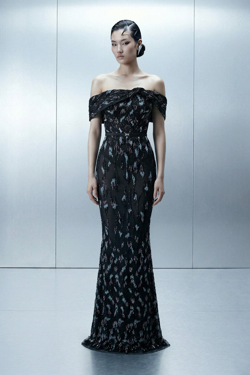 Eli The Label E0148 Black Sequin One-Shoulder Mermaid Evening Gown