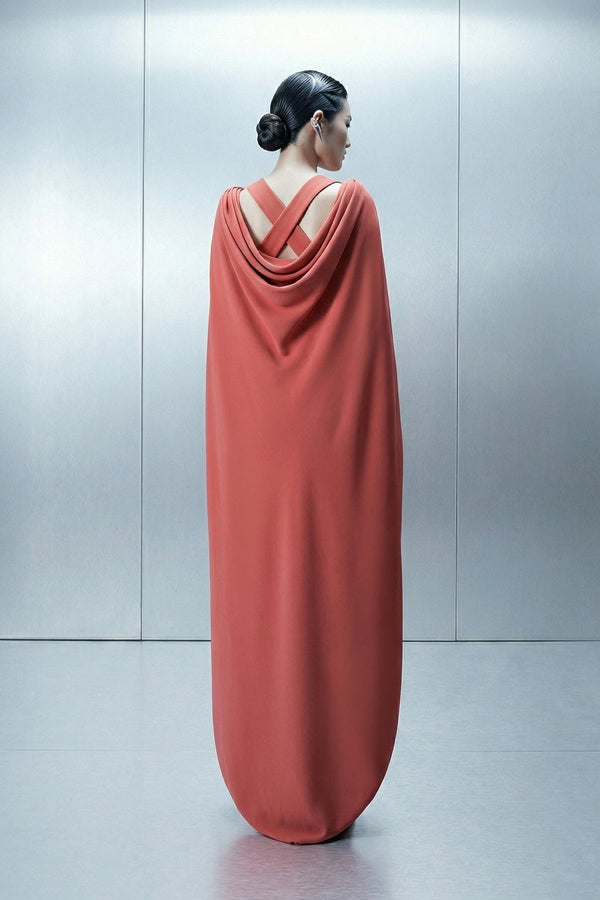 Eli The Label E0164 Coral Embellished Sweetheart Cape Evening Gown