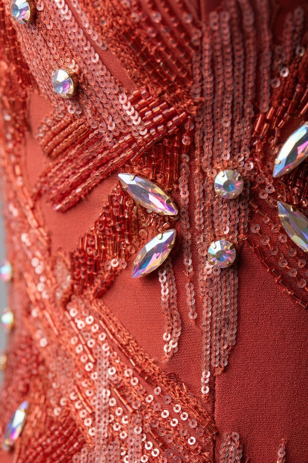 Eli The Label E0164 Coral Embellished Sweetheart Cape Evening Gown