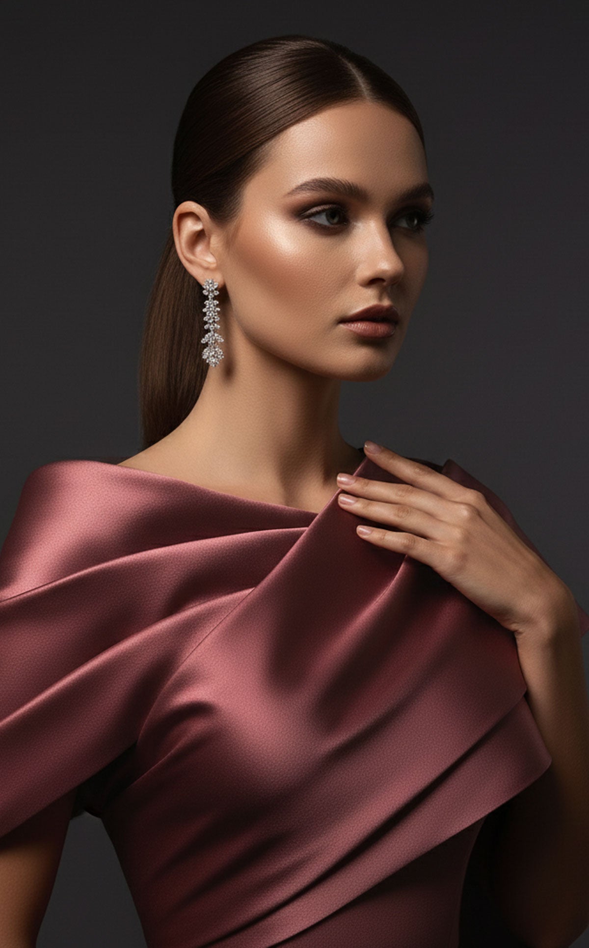 Elie Awad E0125 Pink Crepe Mermaid Gown with Off-Shoulder Drape & Side Train