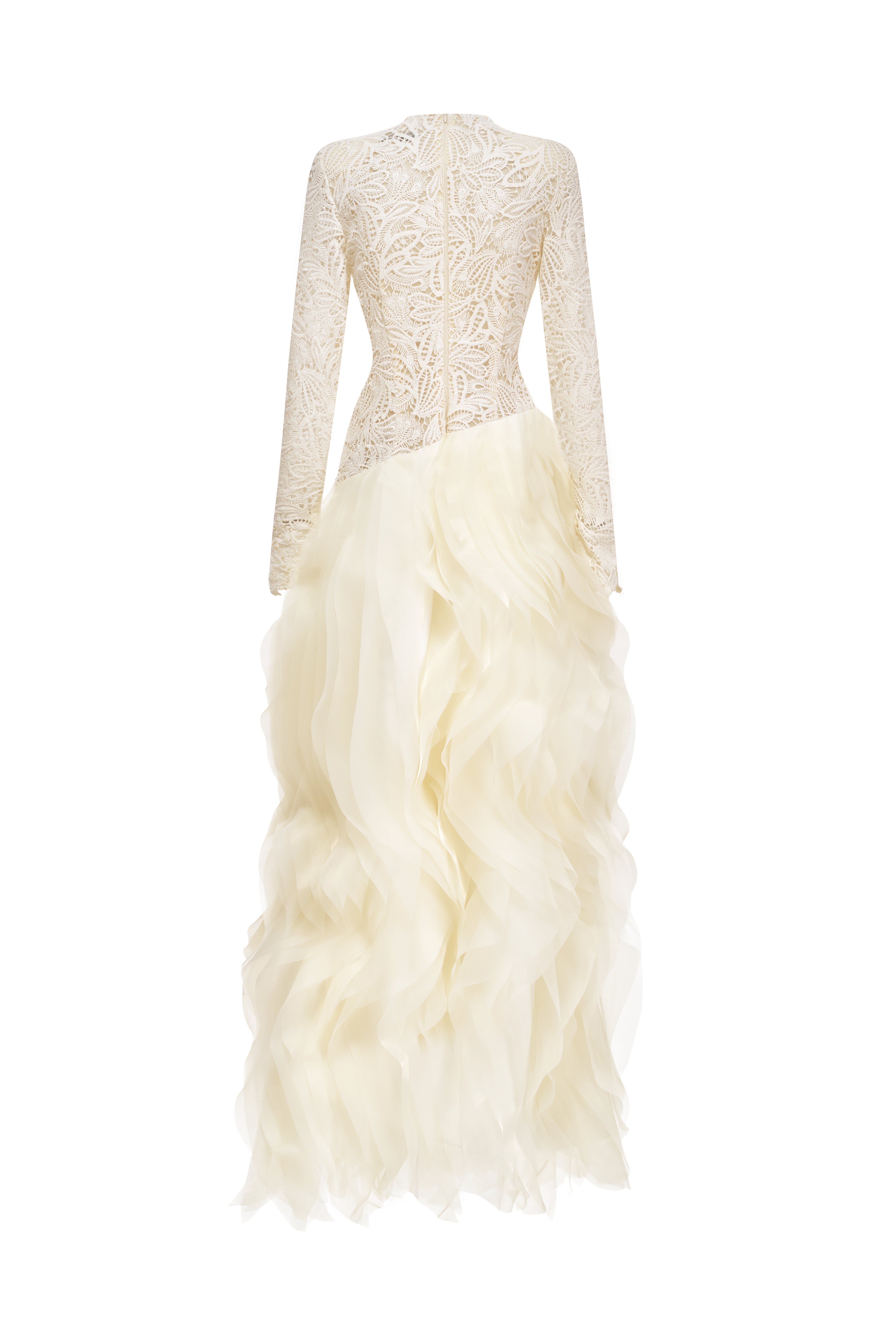 Elowen Lace Organza Ruffle Maxi Gown