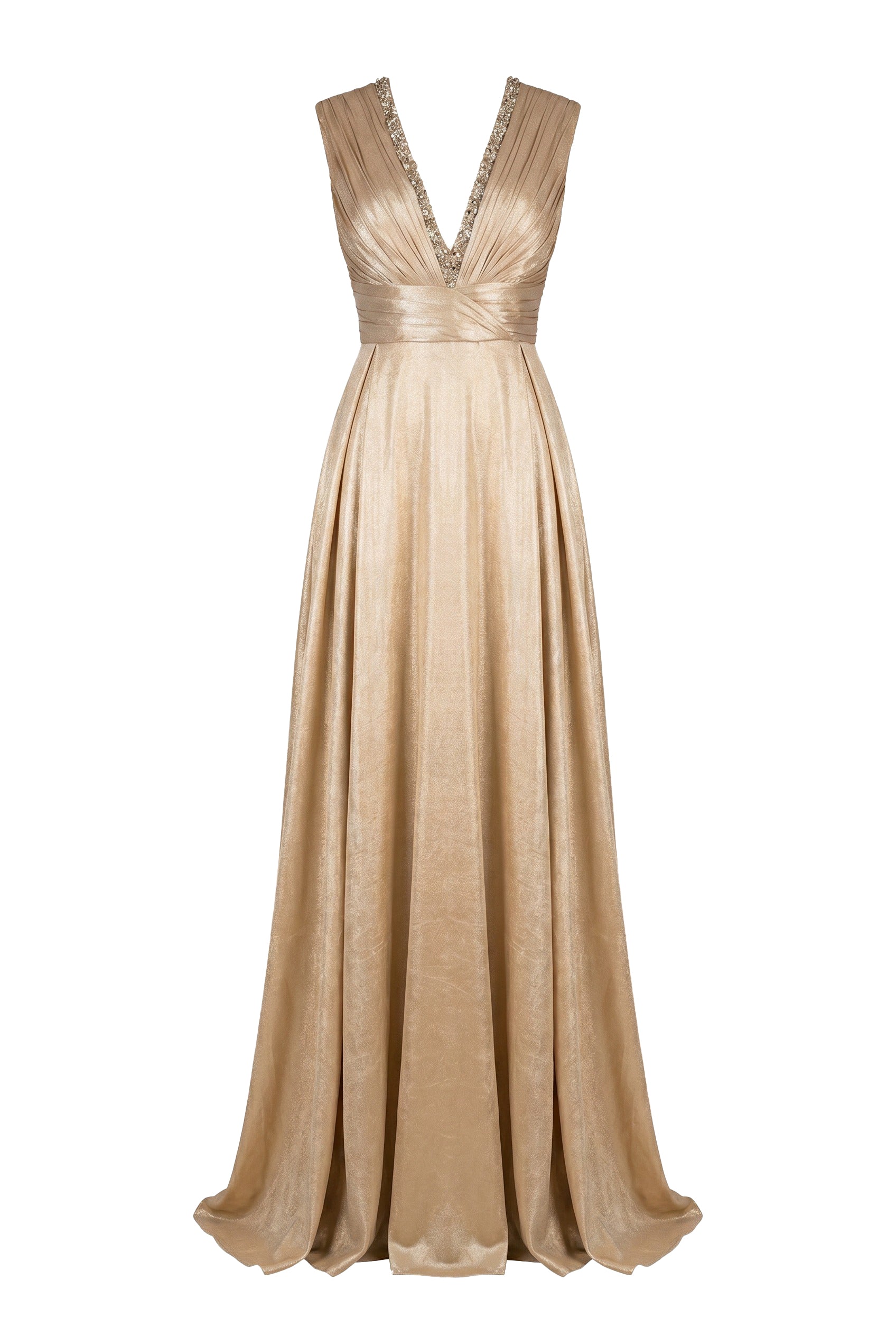 Embellished Draped Gold Maxi Gown