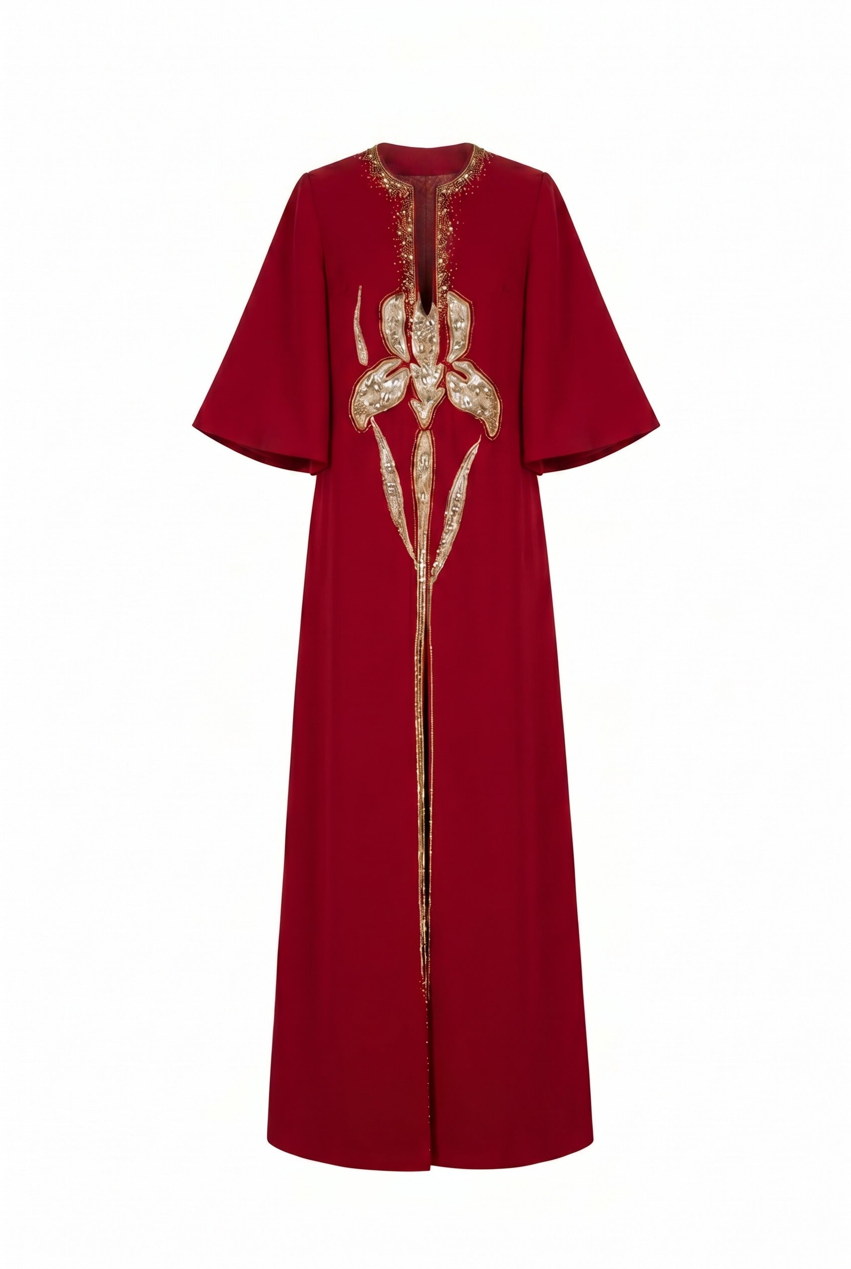 Embellished Kaftan Sleeve Red Maxi Gown