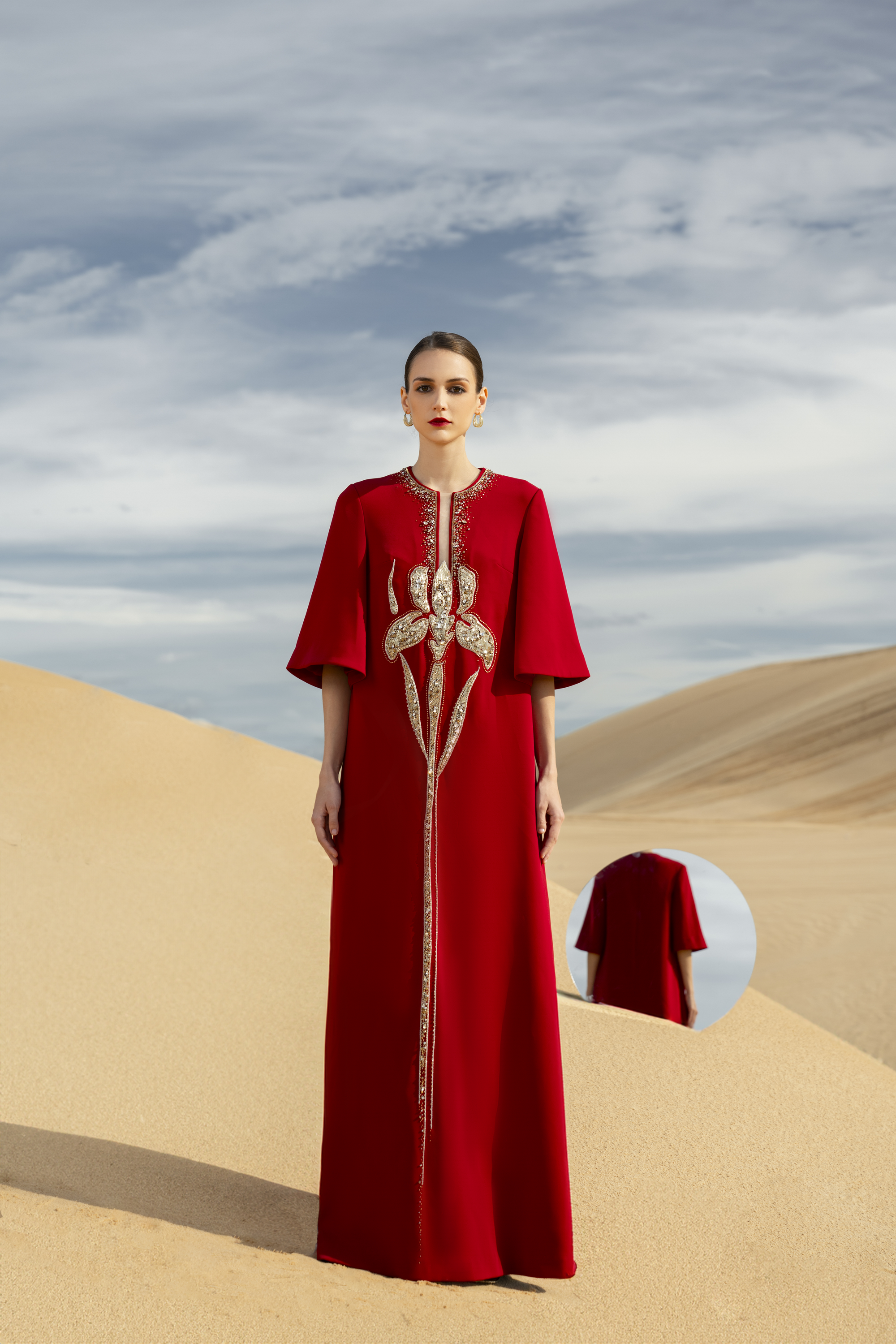 Embellished Kaftan Sleeve Red Maxi Gown