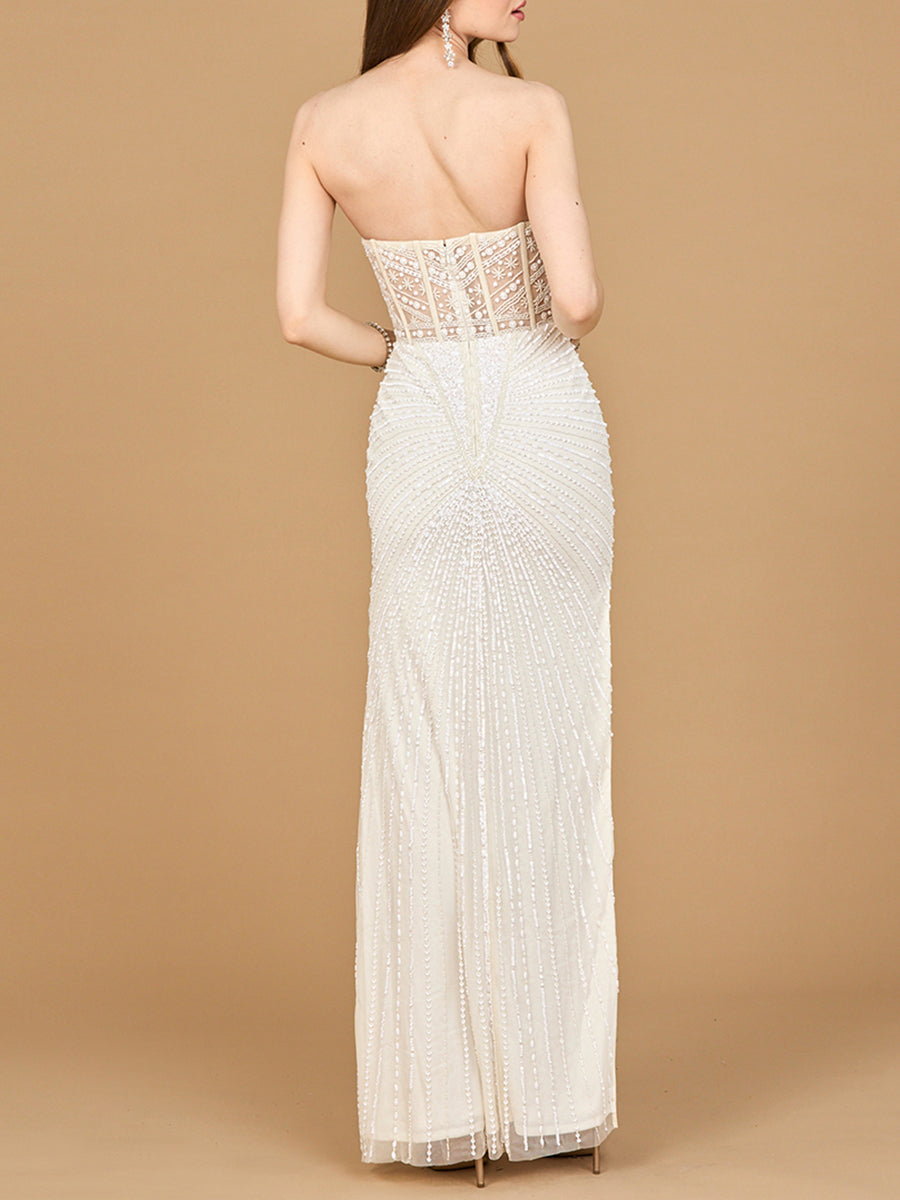 Embellished Strapless Gown with Slit & Corset Top 51189