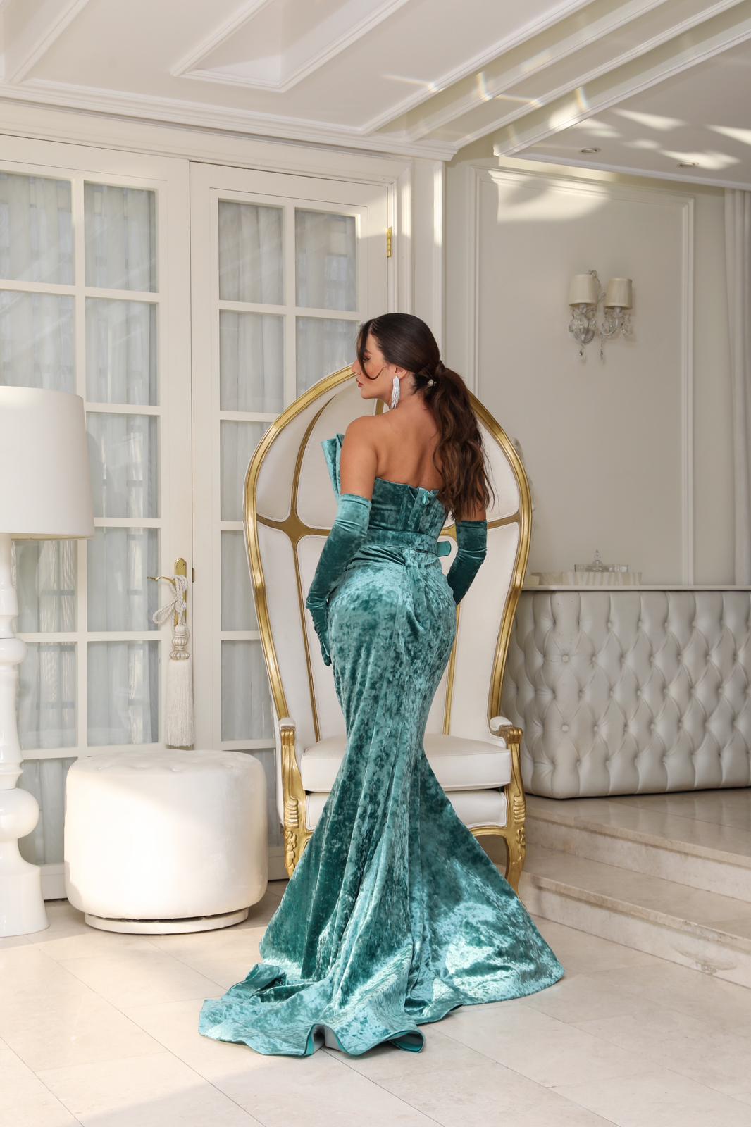 Emerald Strapless Evening Gown N0631