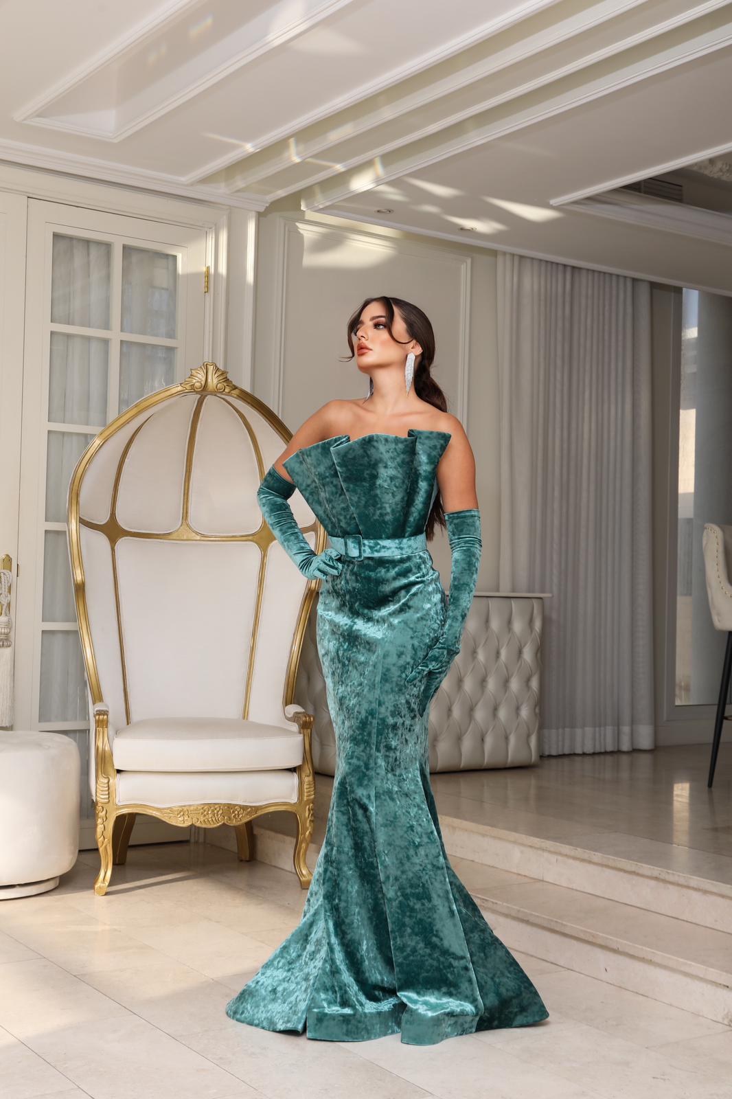 Emerald Strapless Evening Gown N0631