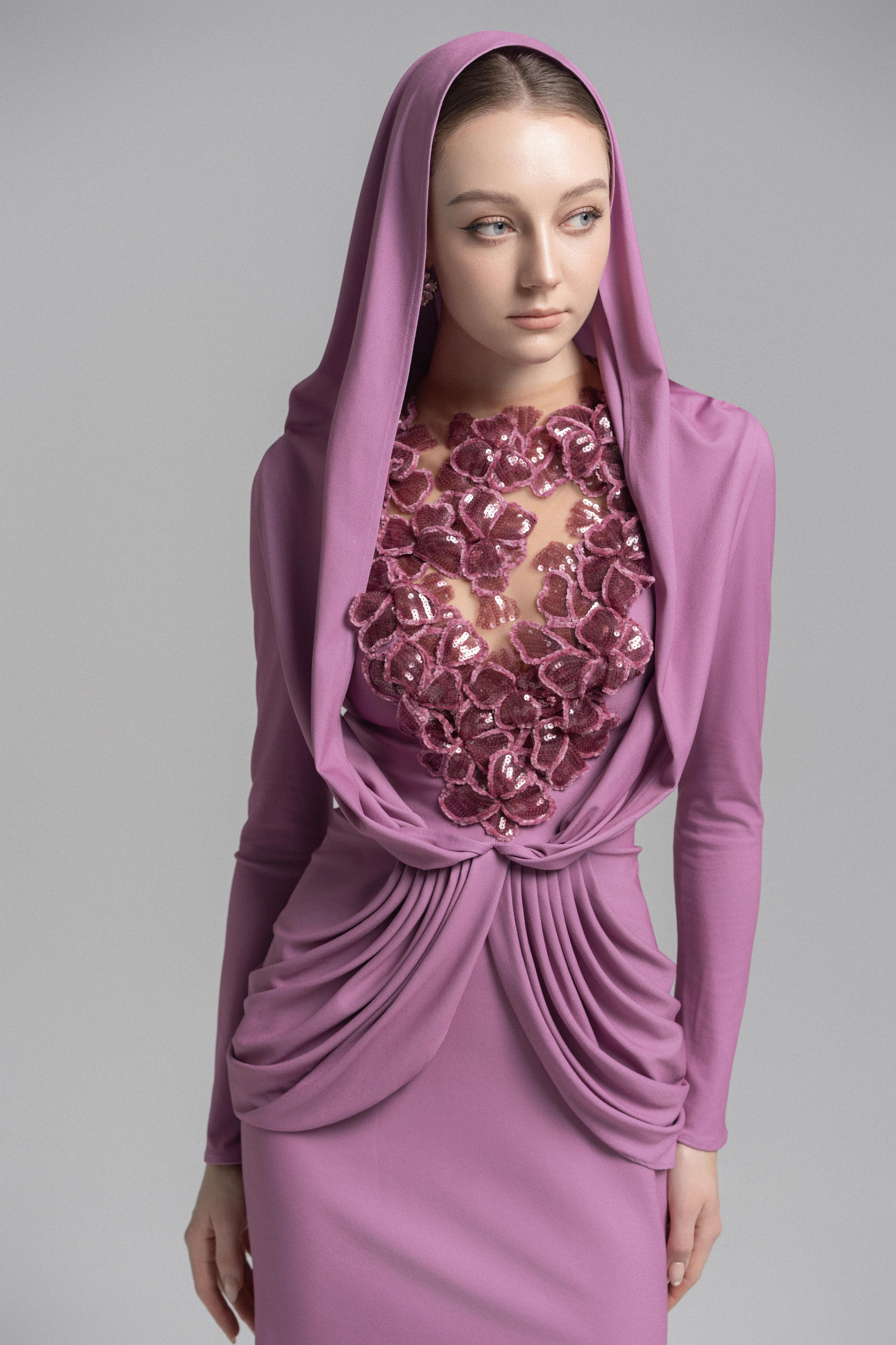 Ethereal Hooded Lace Evening Gown VL1015