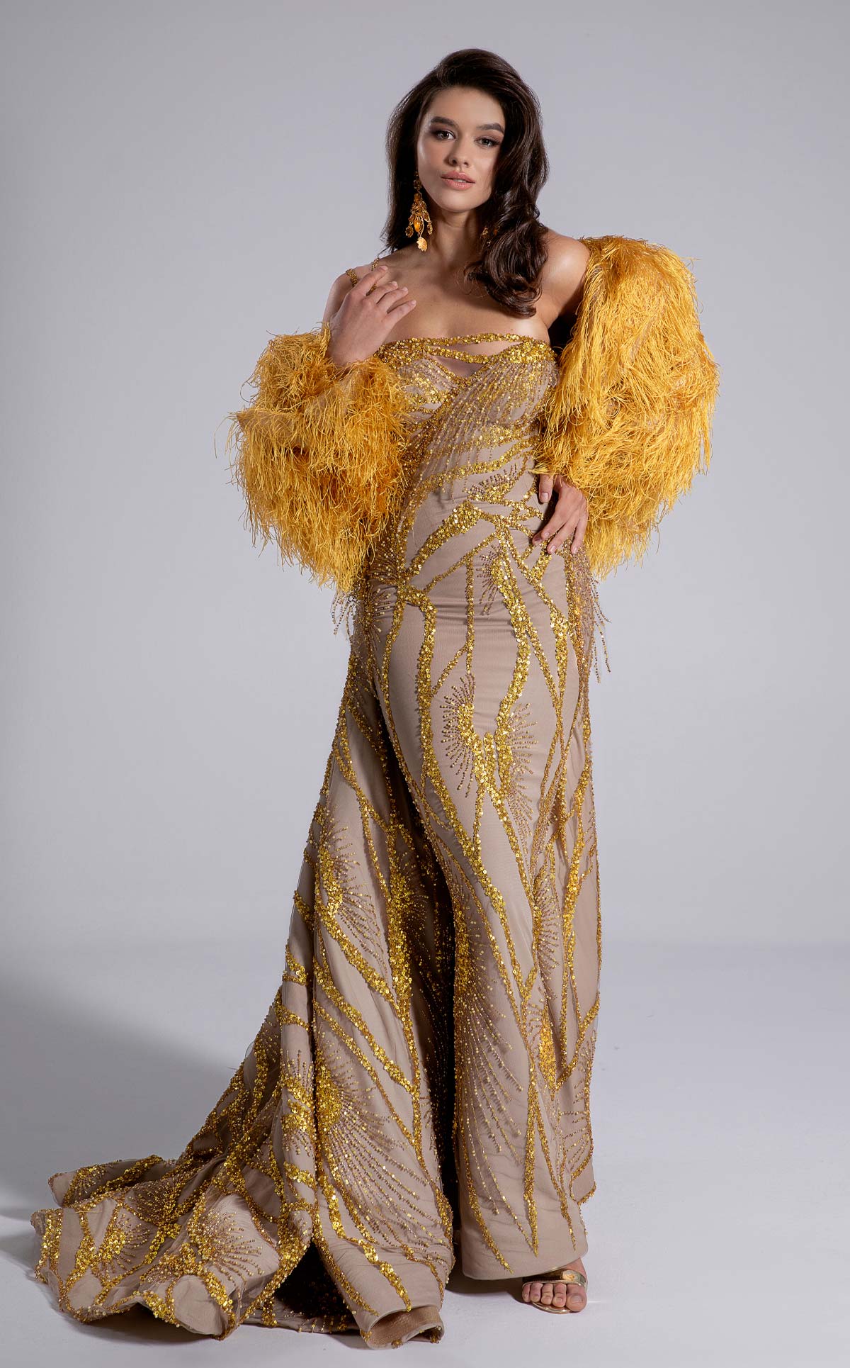 Radiant Gold Masterpiece with Opulent Embroidery F02914