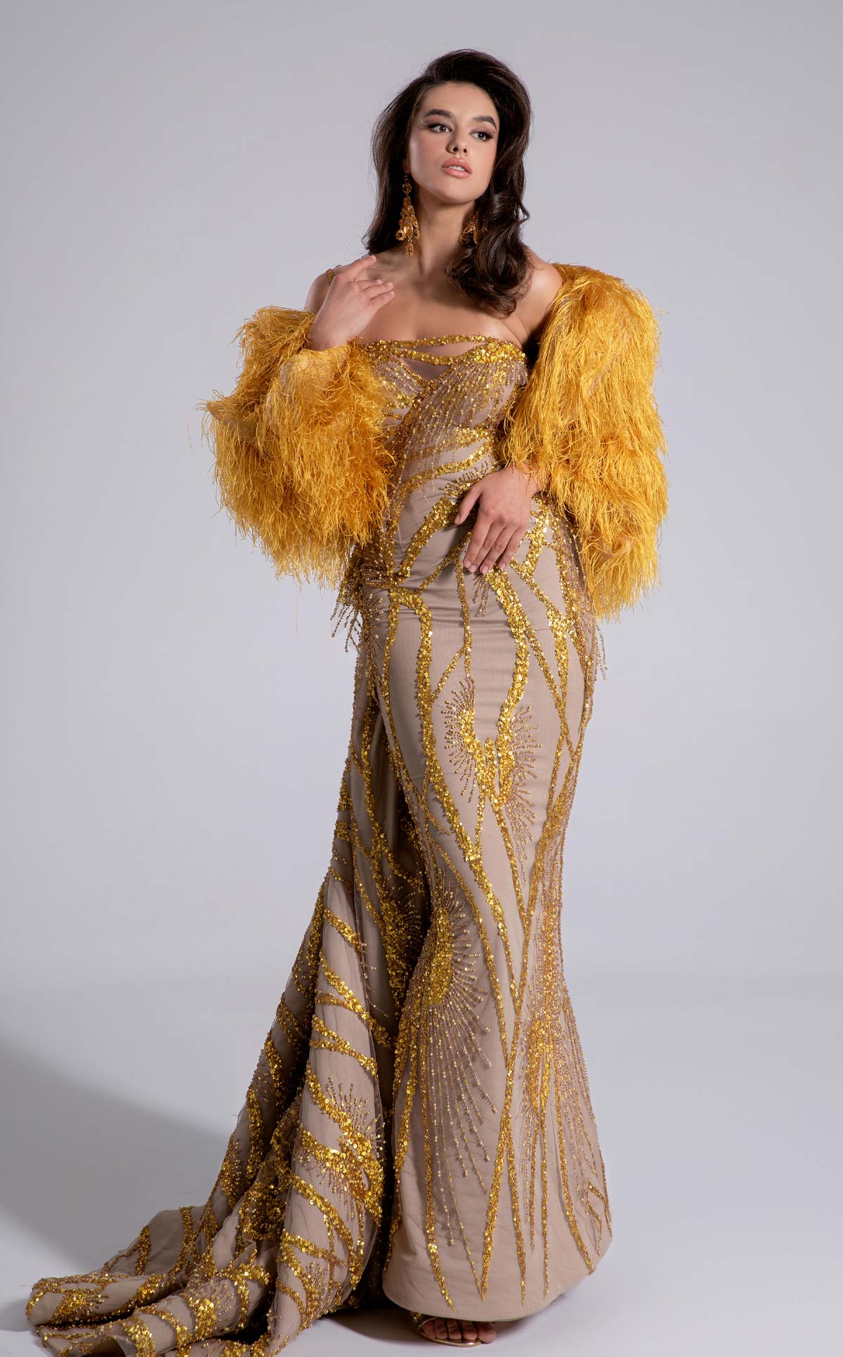 Radiant Gold Masterpiece with Opulent Embroidery F02914