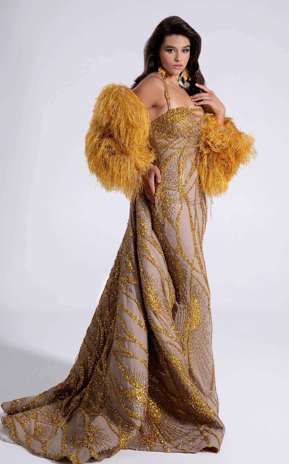 Radiant Gold Masterpiece with Opulent Embroidery F02914