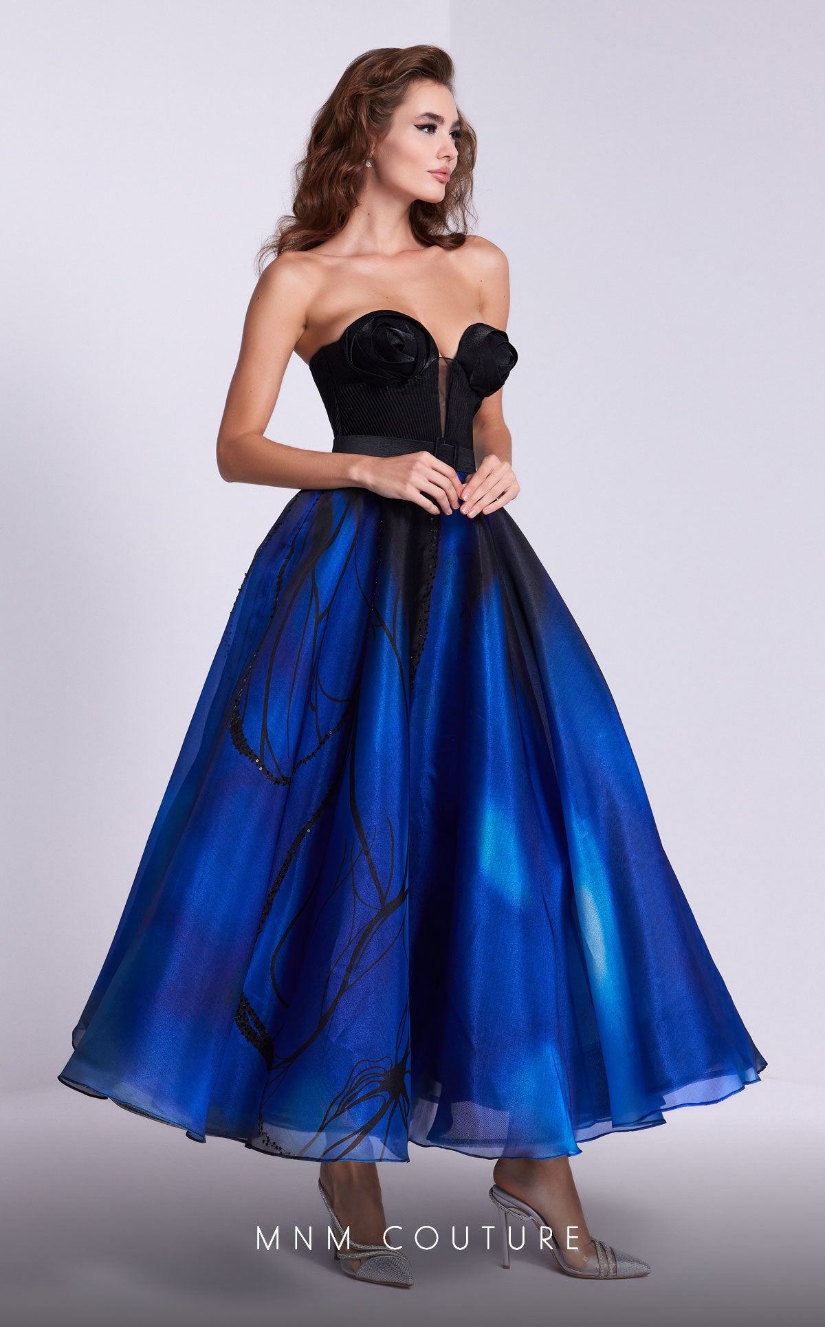 Fitted Evening Gown with Sheer Sleeves N0581