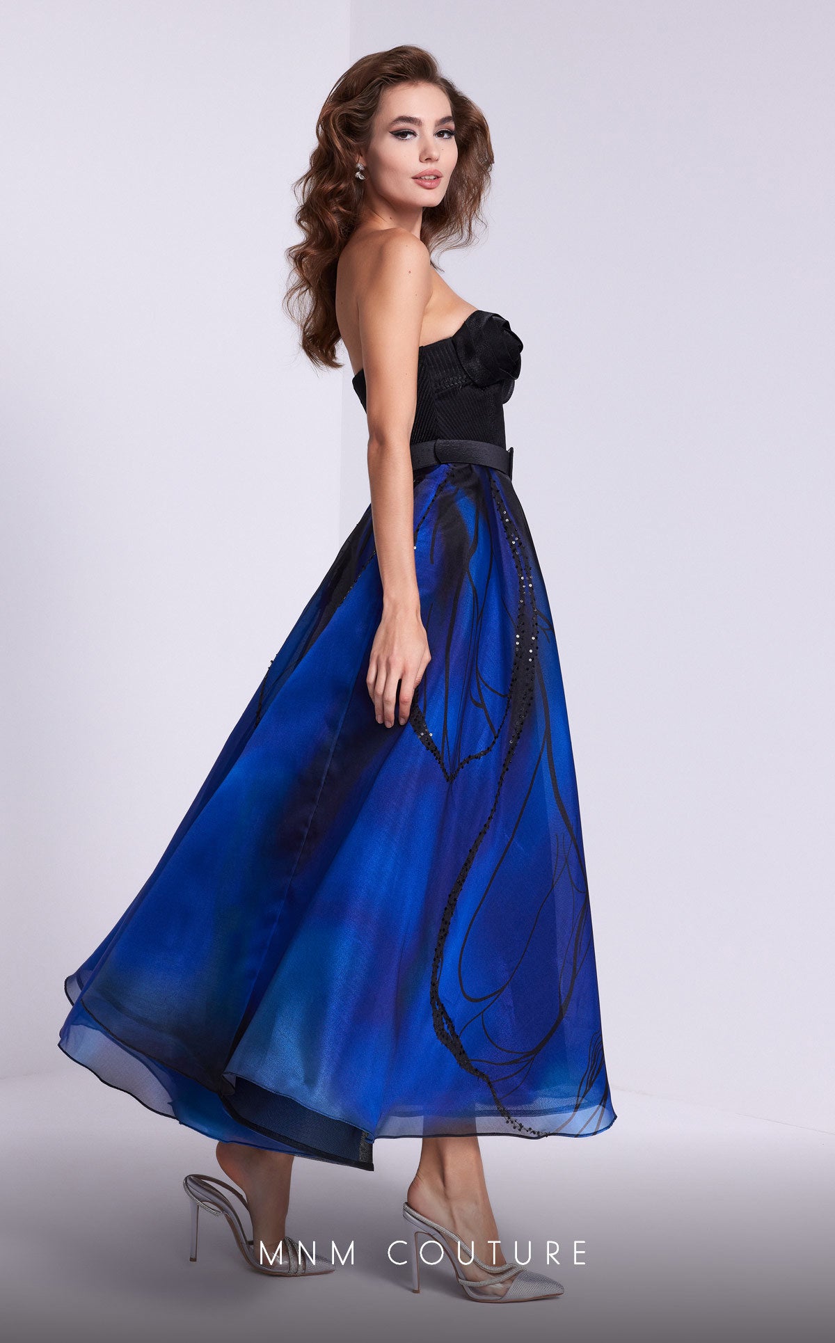 Fitted Evening Gown with Sheer Sleeves N0581