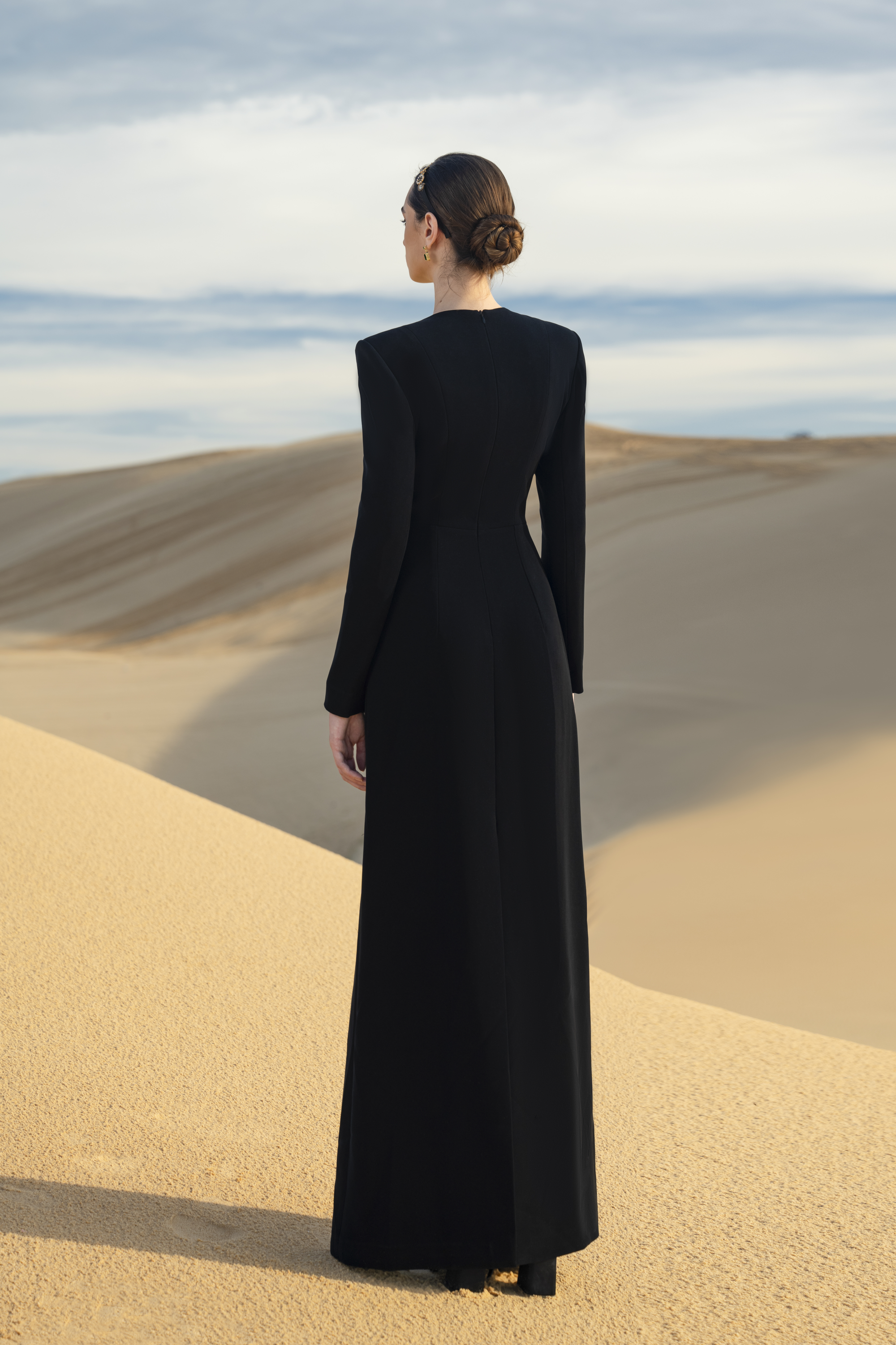 Floral Embellished Black Structured Maxi Gown