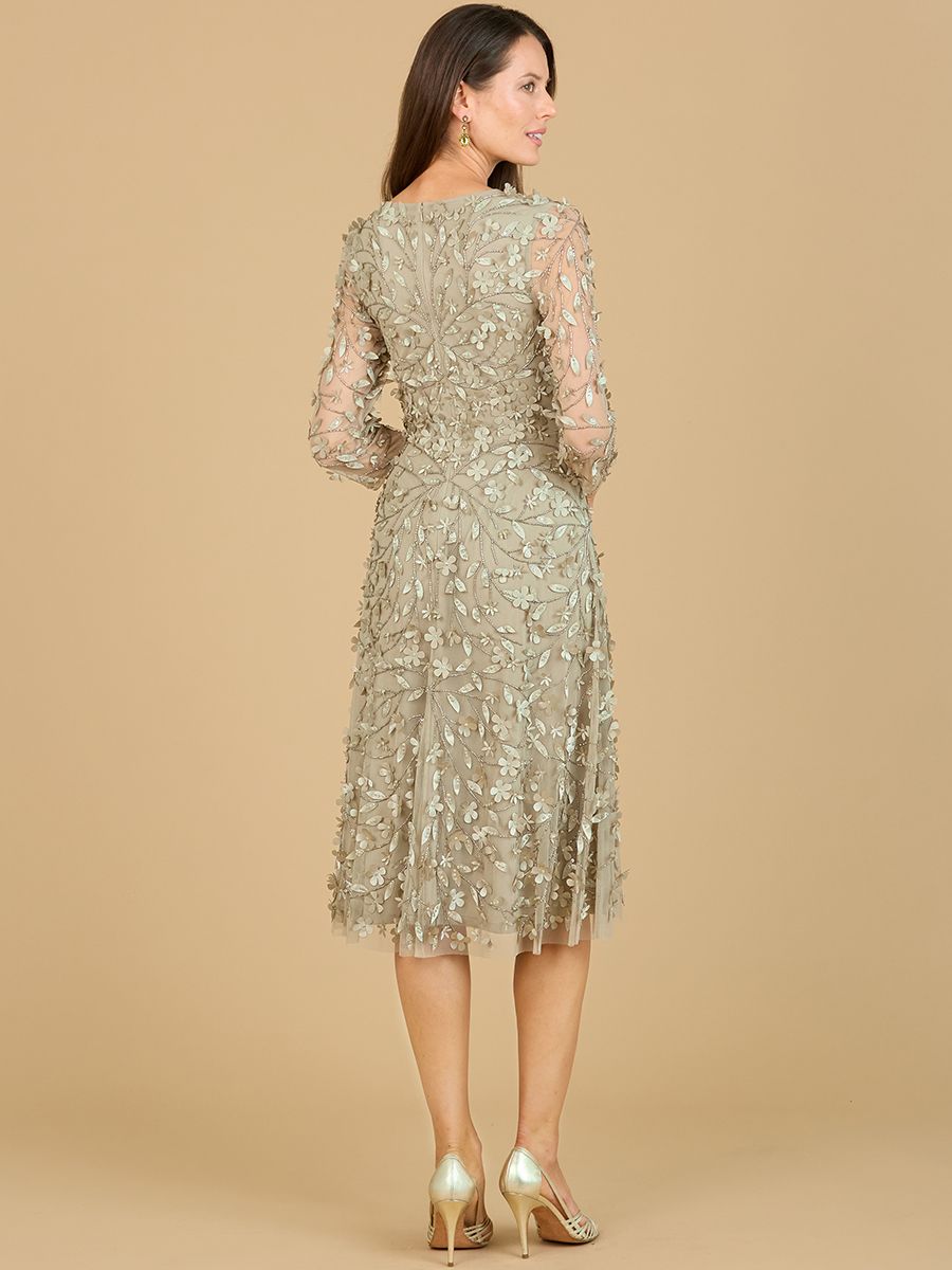 Flowing, 3D Embroidered Midi Dress with Sleeves 29184
