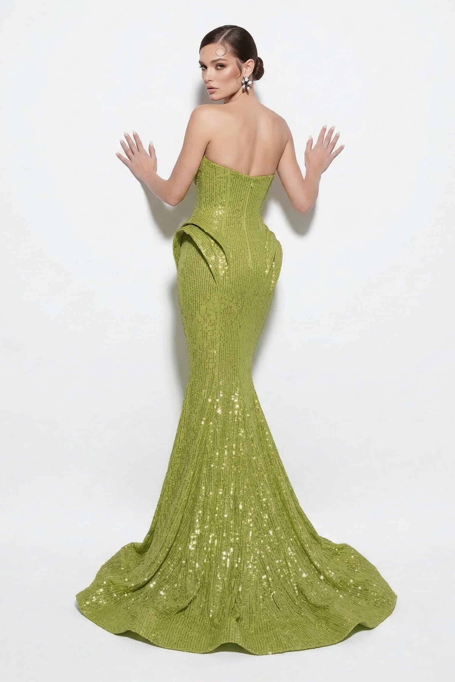 Fouad Sarkis F02263B Red Sequin Strapless Gown
