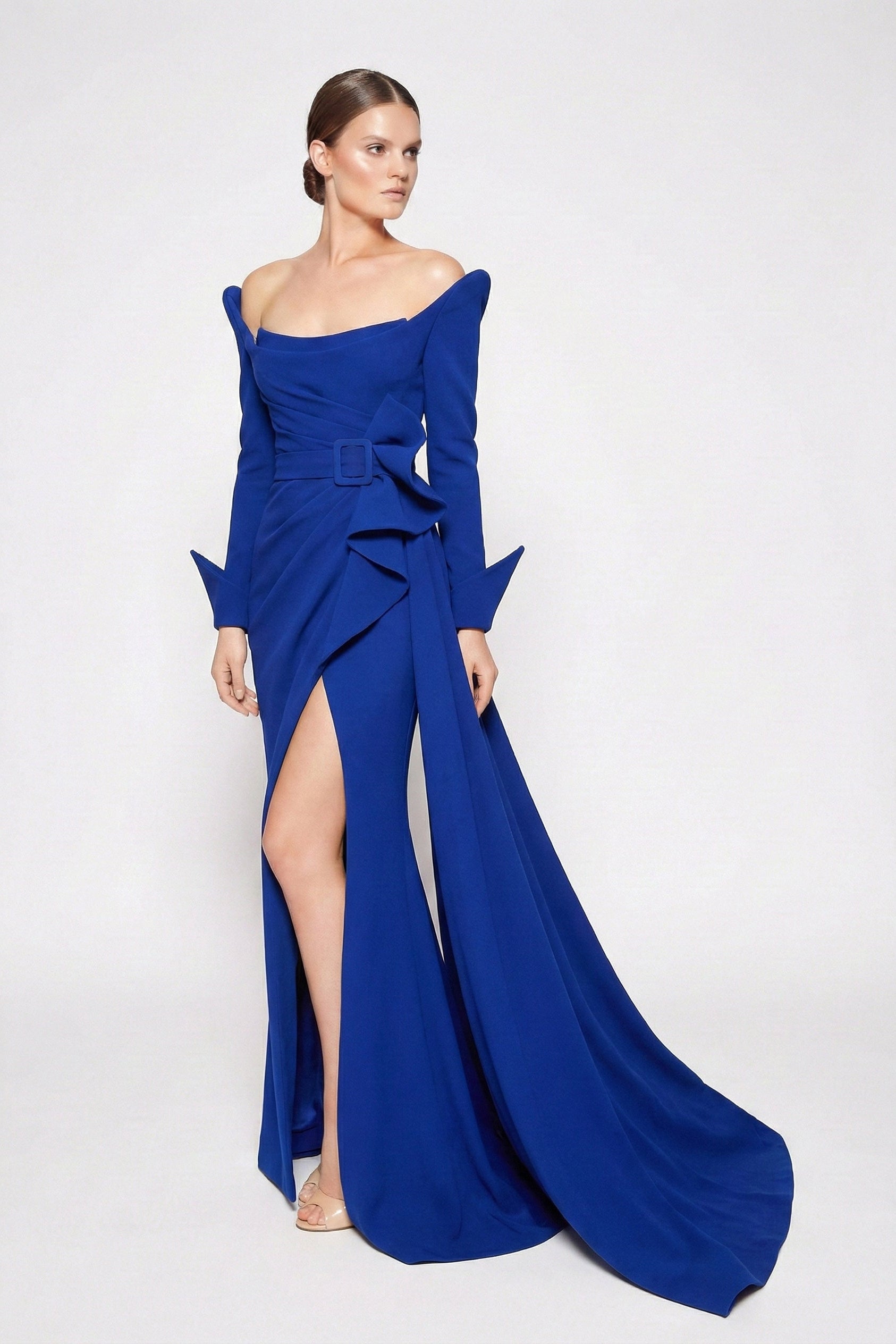 Fouad Sarkis F02423A Off-Shoulder Gown High Slit