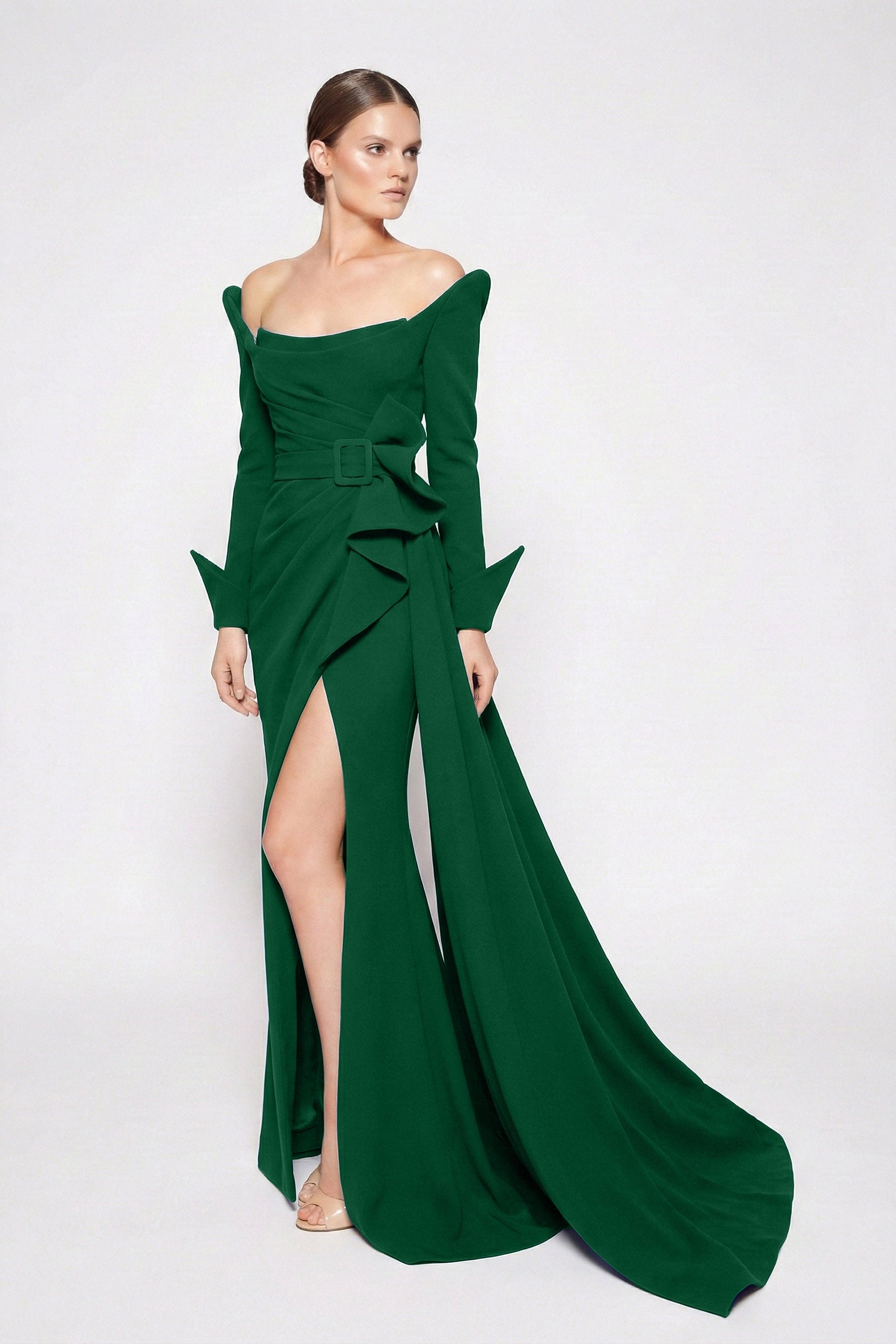 Fouad Sarkis F02423A Off-Shoulder Gown High Slit