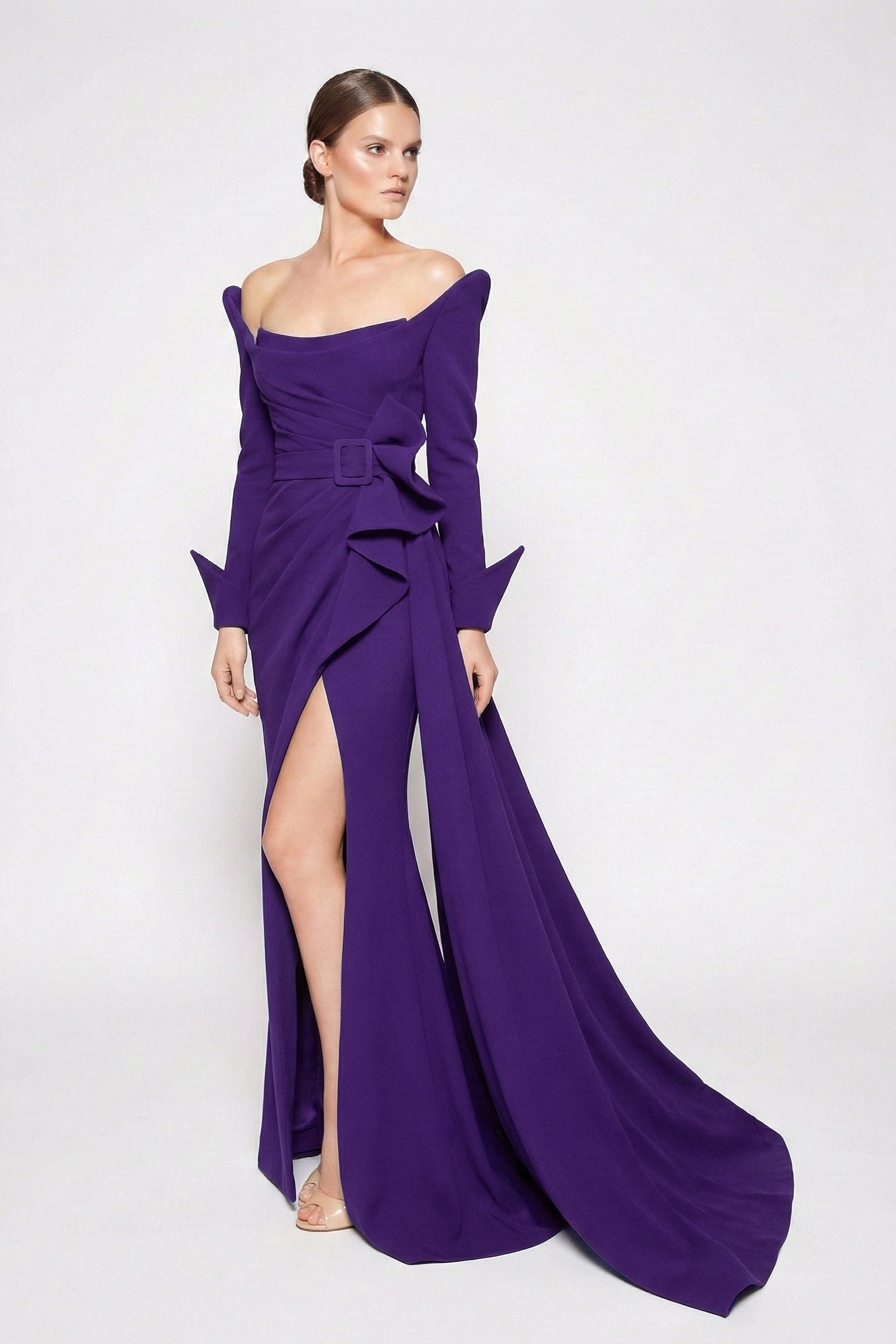 Fouad Sarkis F02423A Off-Shoulder Gown High Slit
