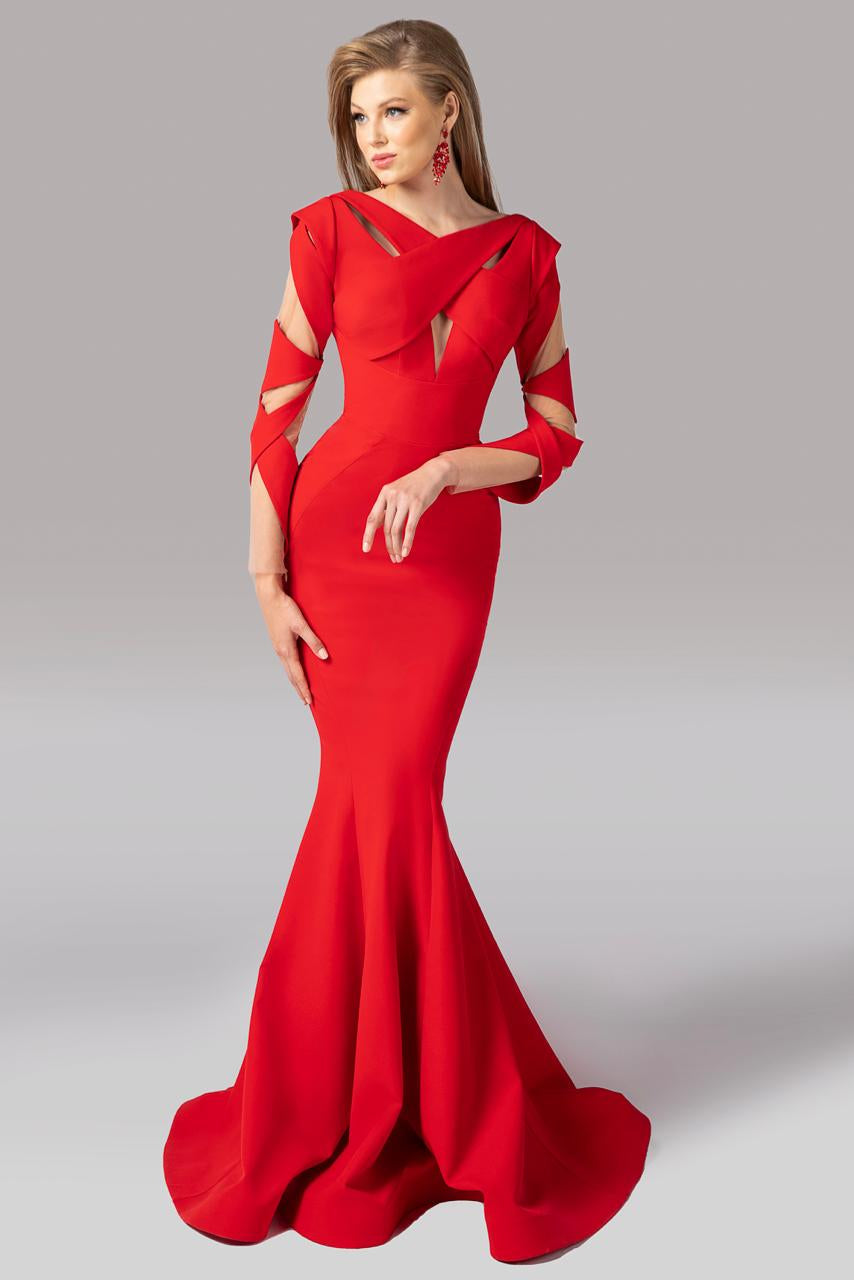 Fouad Sarkis F02892 Sculptural Cutout Bodice Gown