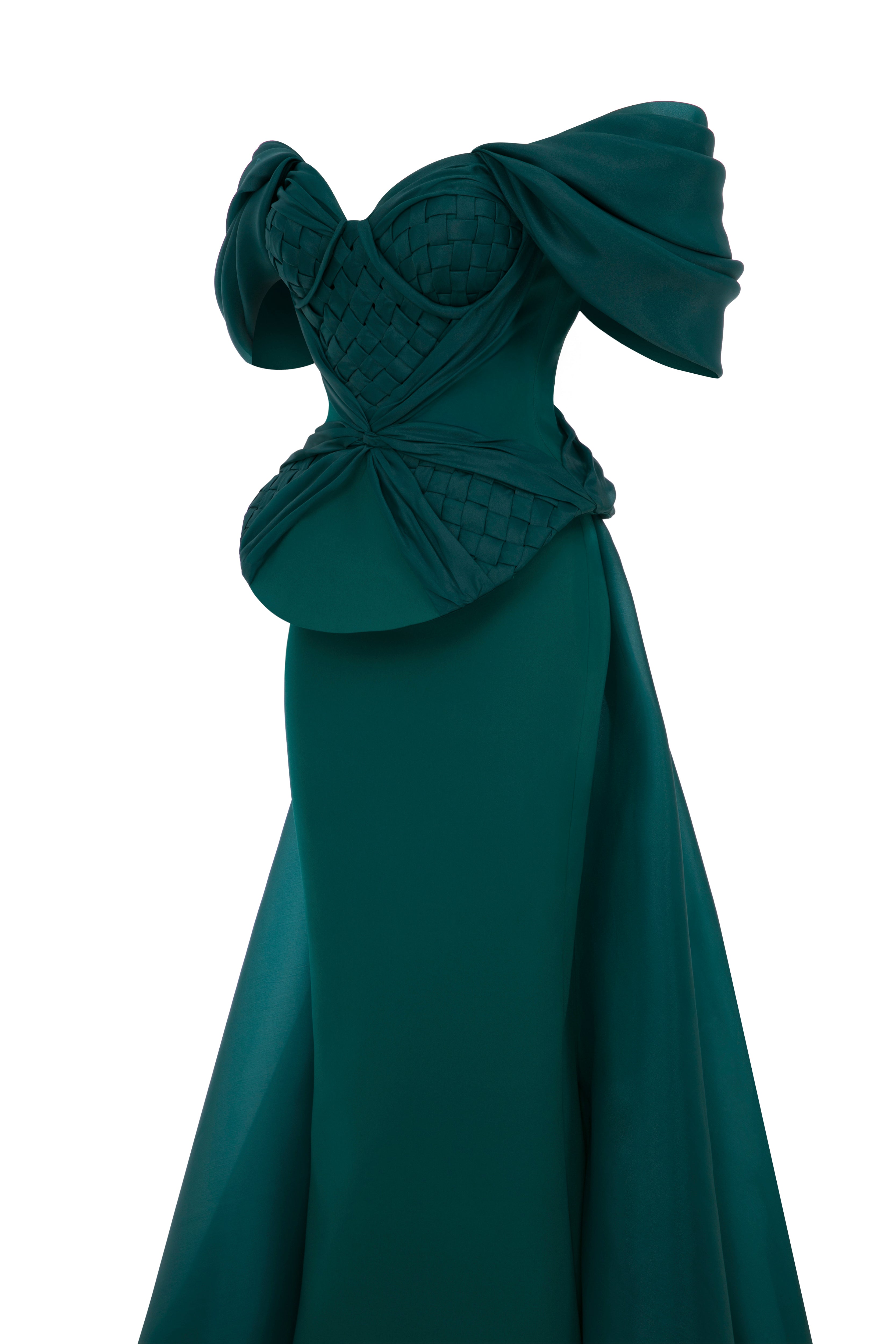 Fouad Sarkis F02943 Crepe Organza Corseted Train Gown