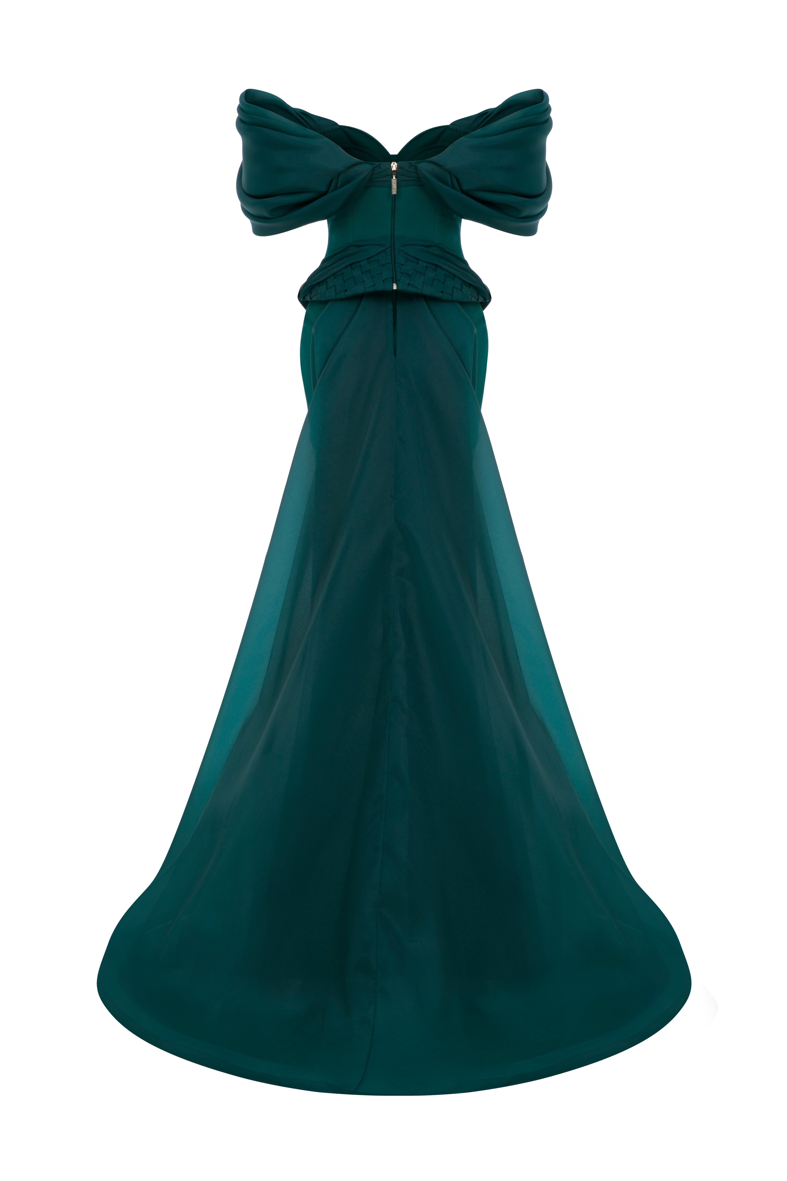 Fouad Sarkis F02943 Crepe Organza Corseted Train Gown