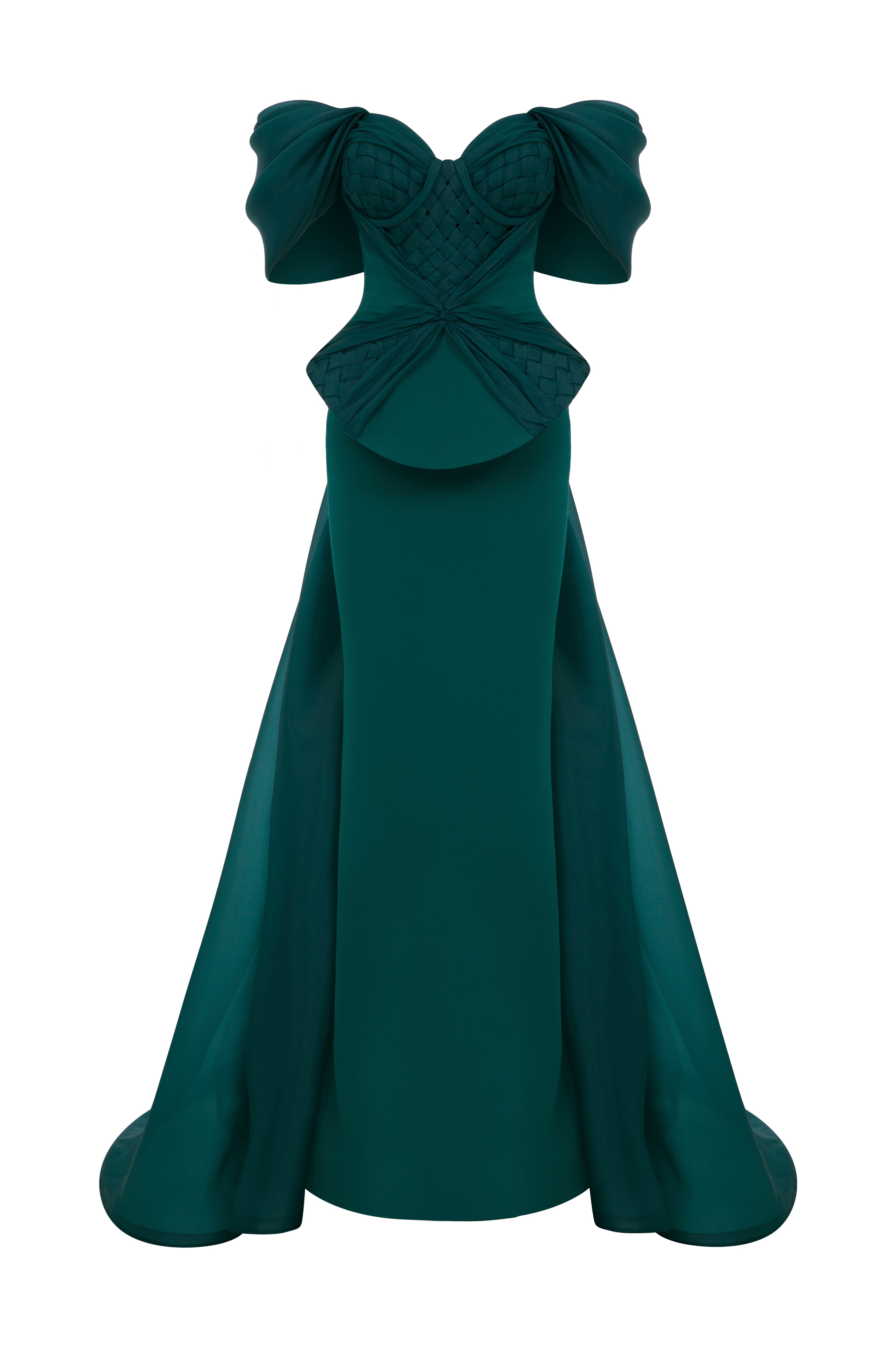 Fouad Sarkis F02943 Crepe Organza Corseted Train Gown