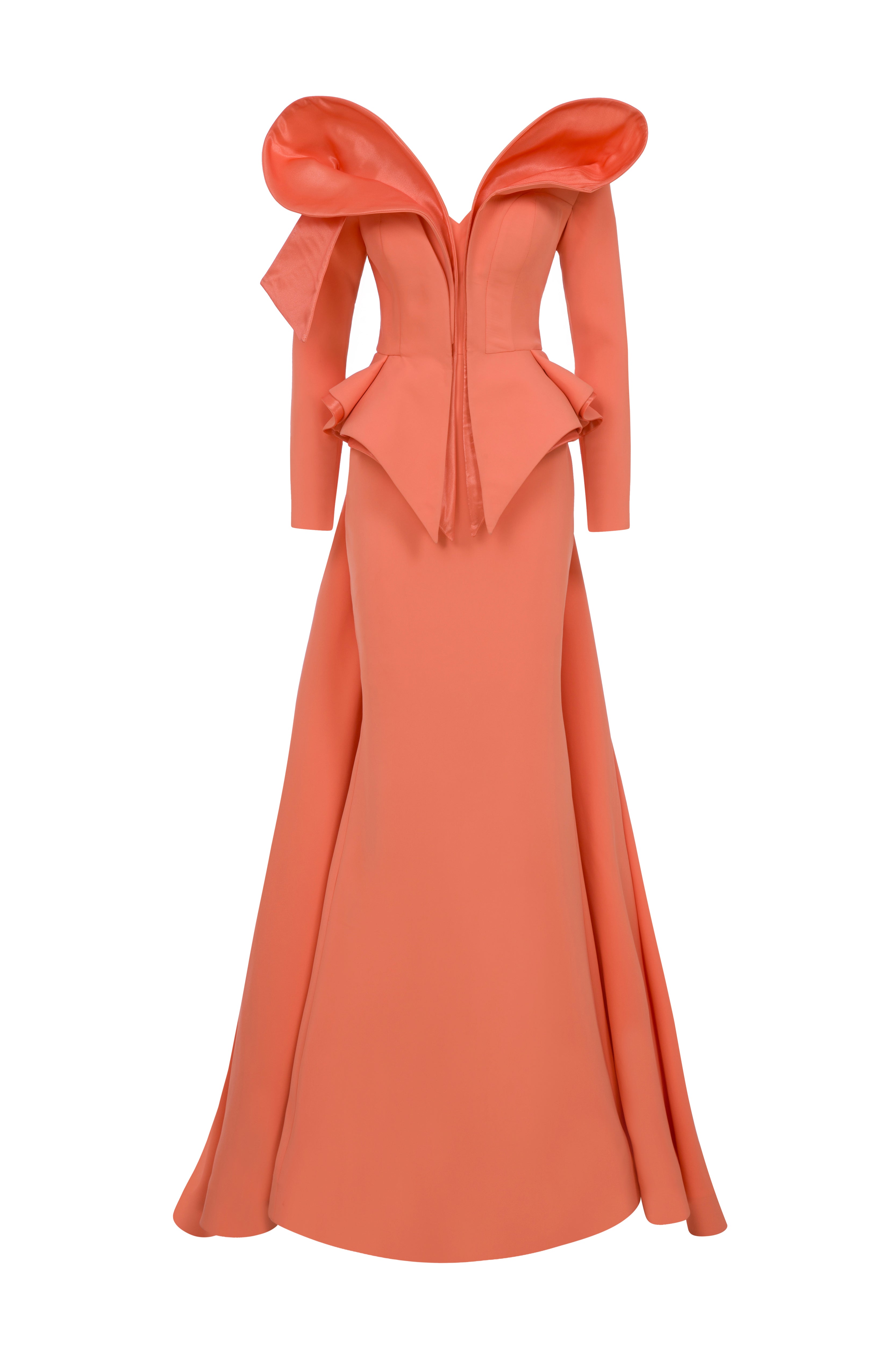 Fouad Sarkis F02947 Coral Sculptural Couture Gown