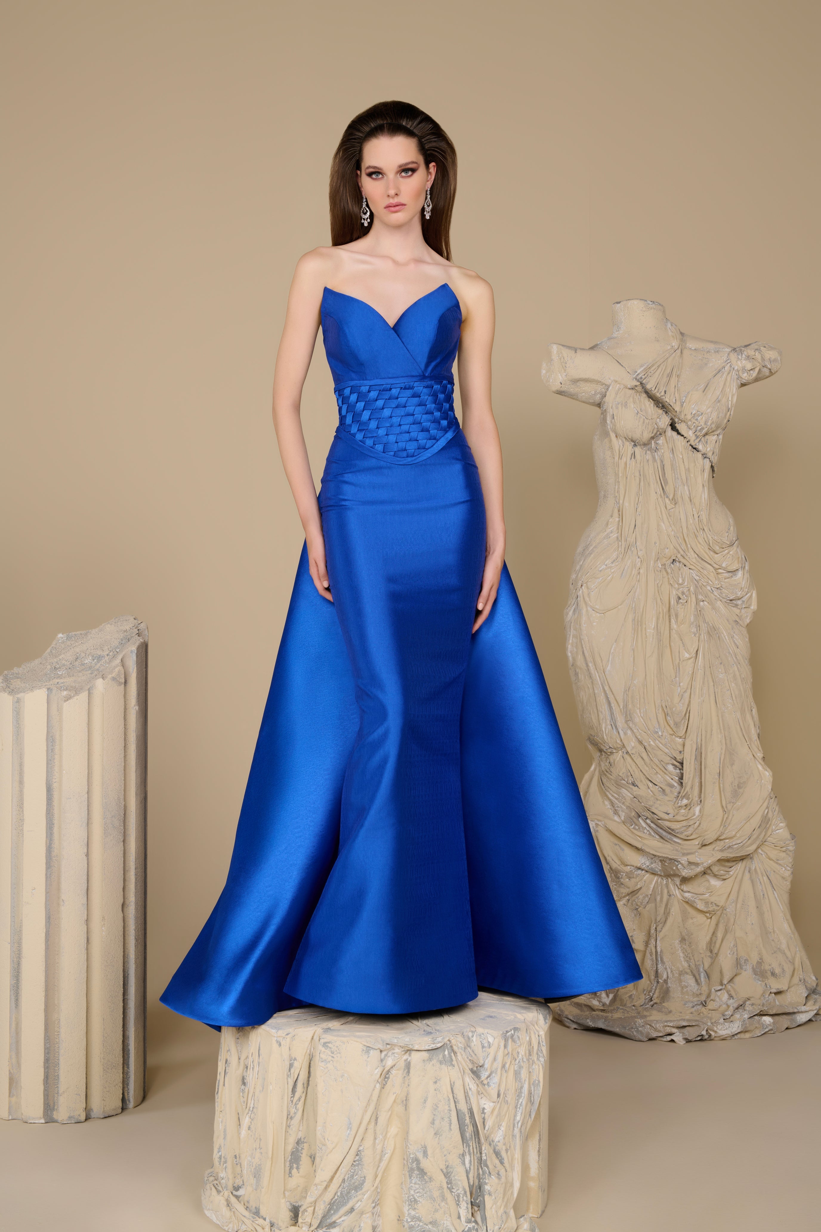 Fouad Sarkis F02948 Matte Satin Basket-Weave Corset Gown